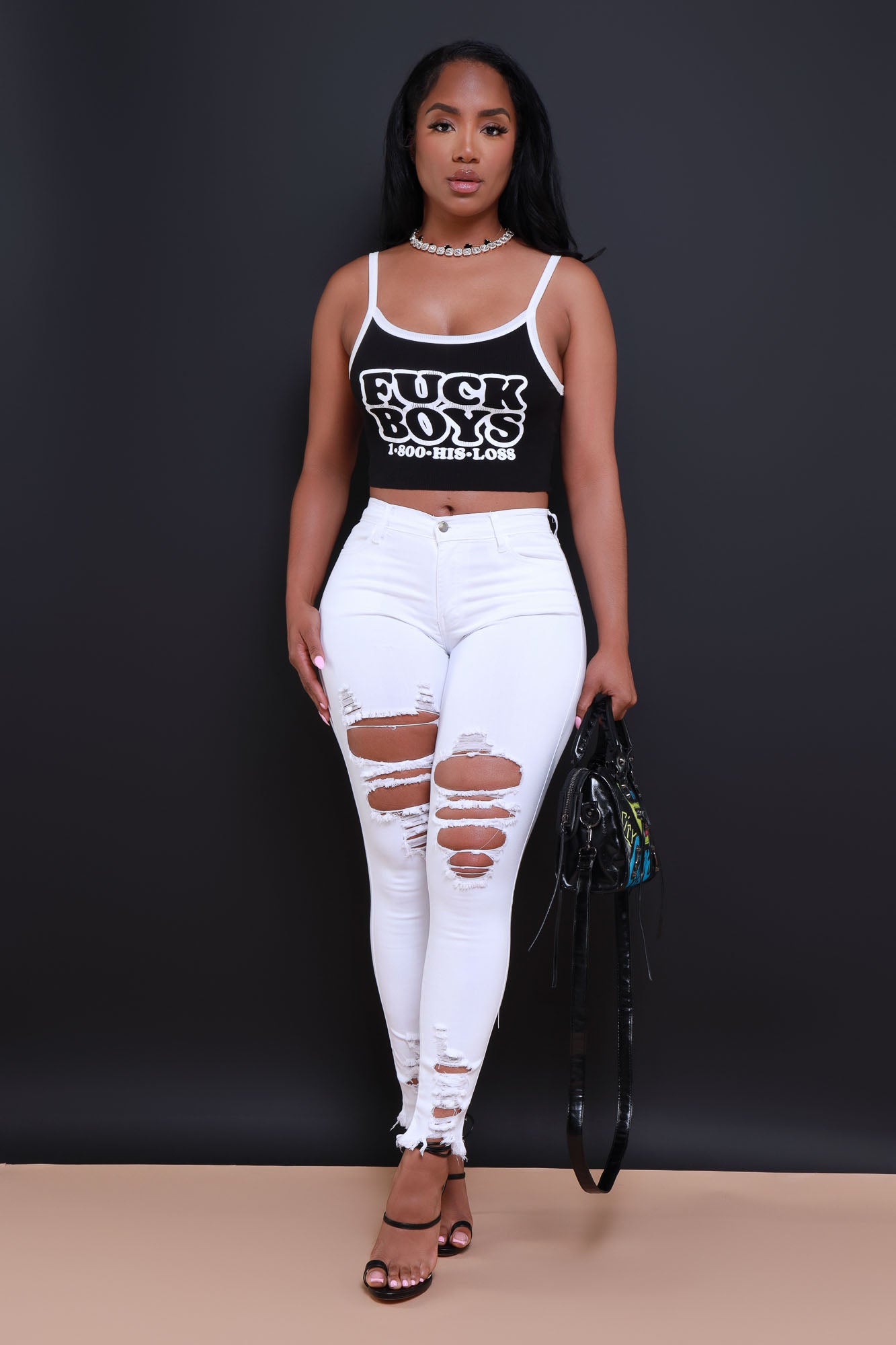 Witness Distressed High Rise Jeans - White - Swank A Posh