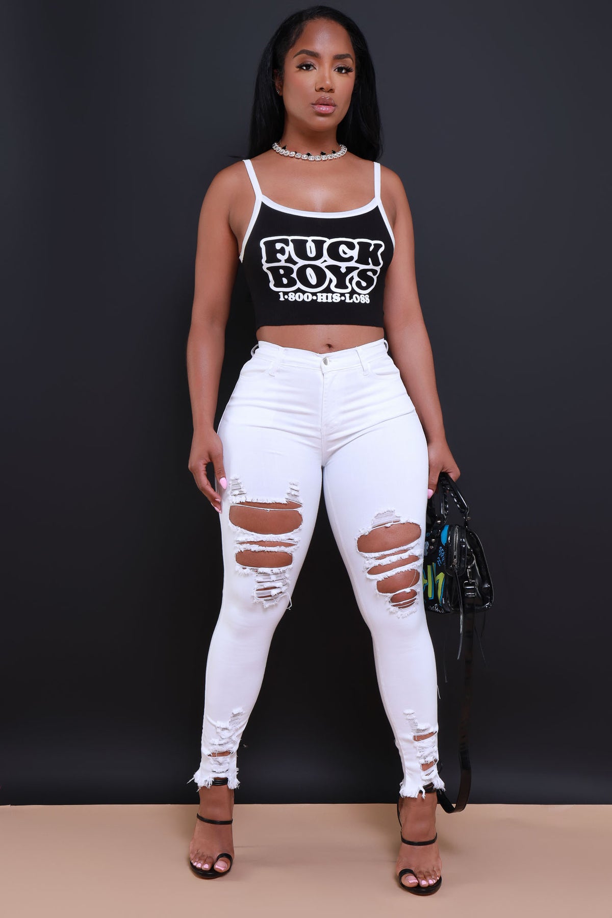 
              1-800-His-Loss Graphic Crop Top - Black/White - Swank A Posh
            