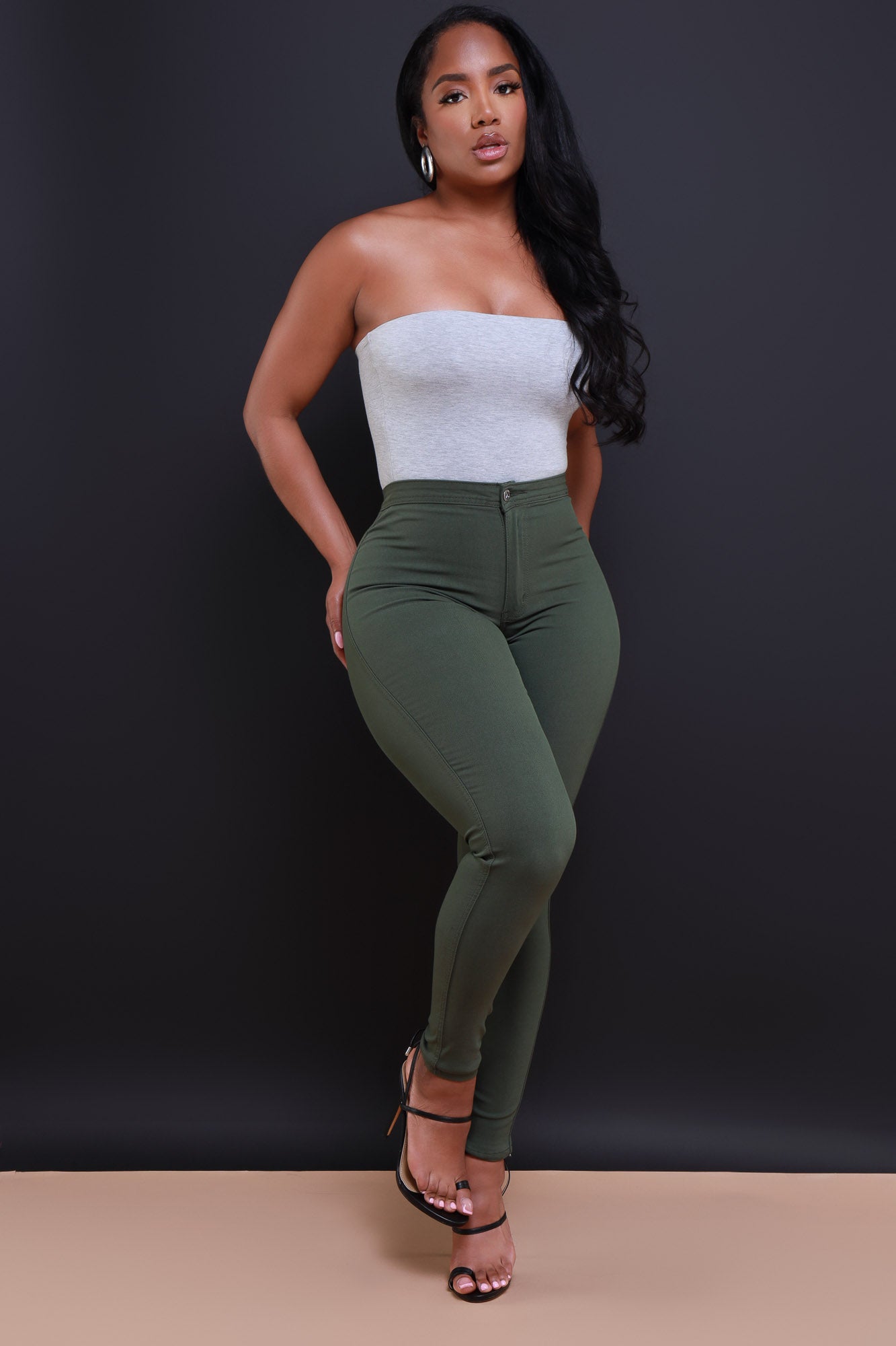Super Swank High Waist Stretchy Jeans - Olive - Swank A Posh