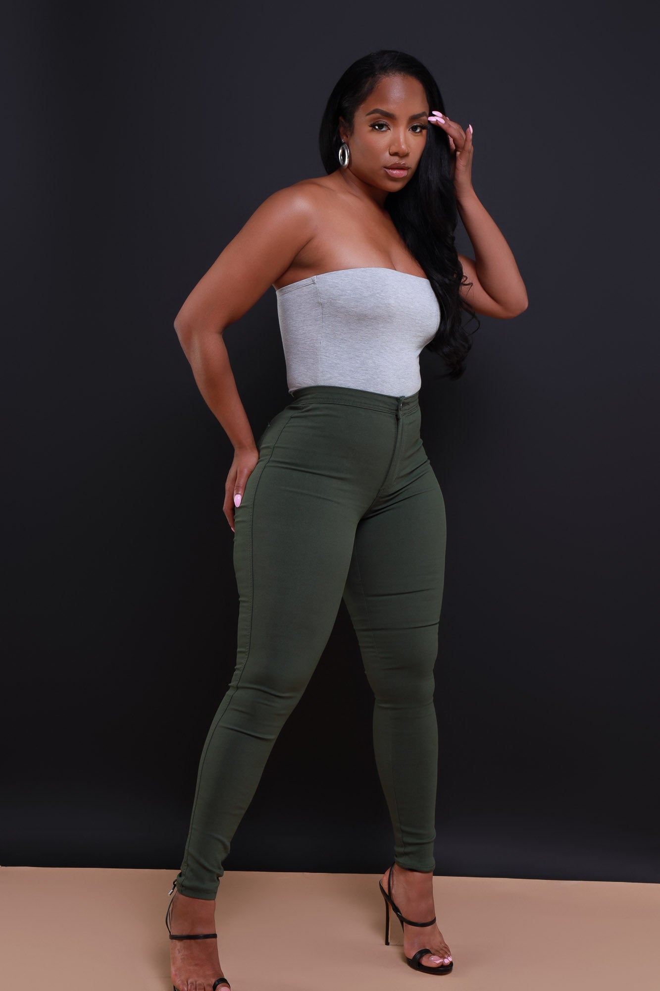 Super Swank High Waist Stretchy Jeans - Olive