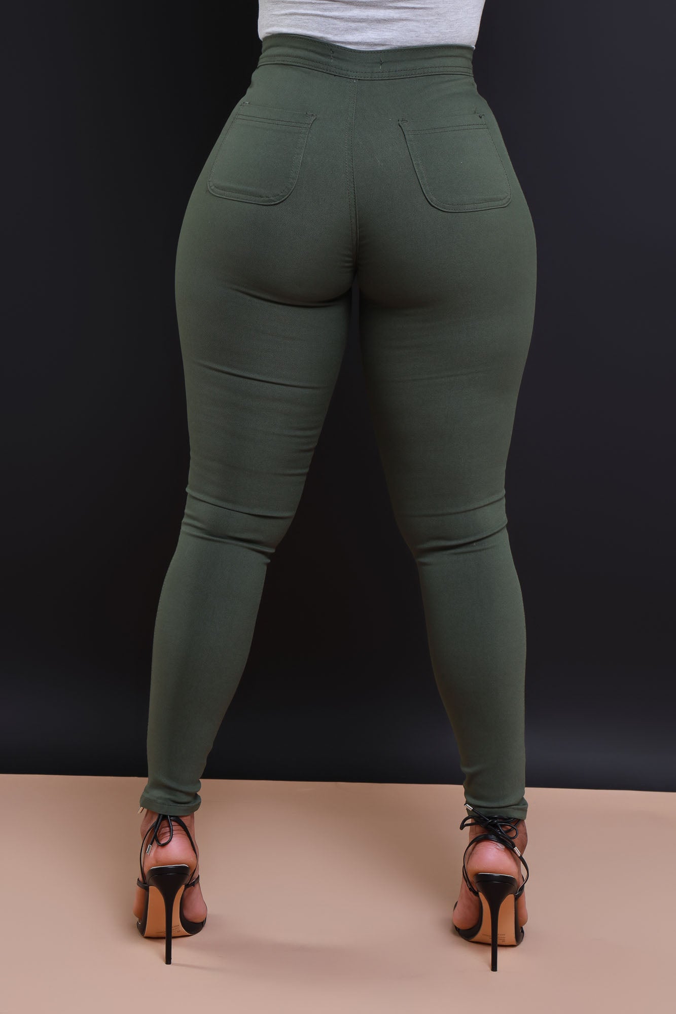 Super Swank High Waist Stretchy Jeans - Olive - Swank A Posh