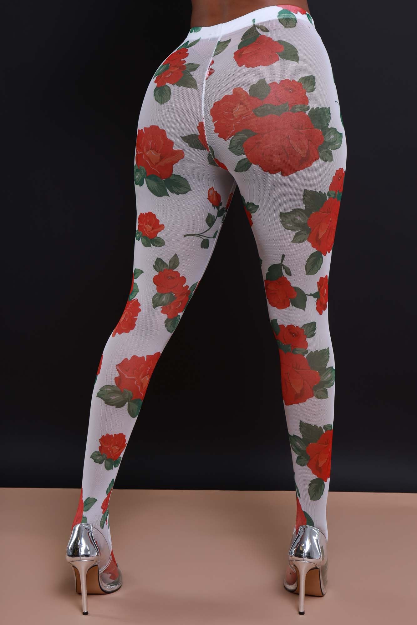 Rosey Cheeks Printed Stockings - White - Swank A Posh