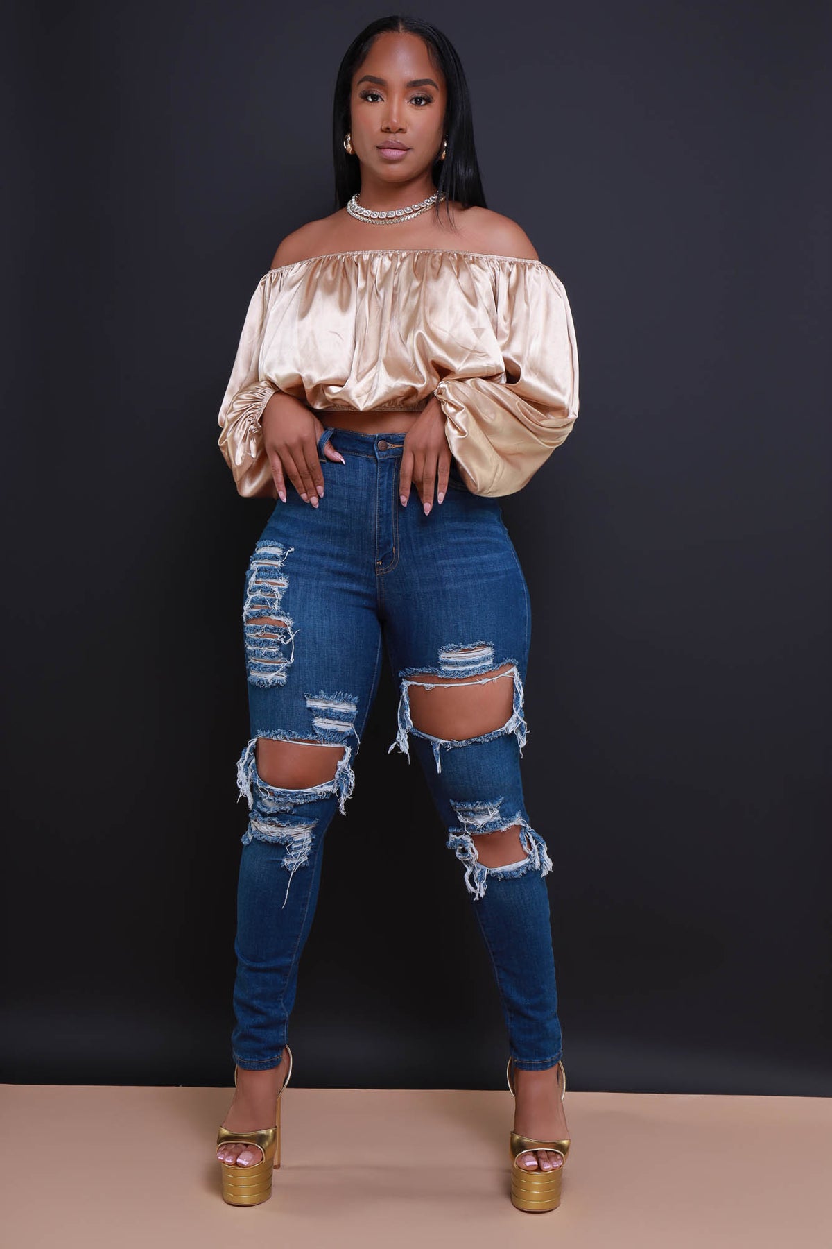 
              All For You Off The Shoulder Crop Top - Champagne - Swank A Posh
            