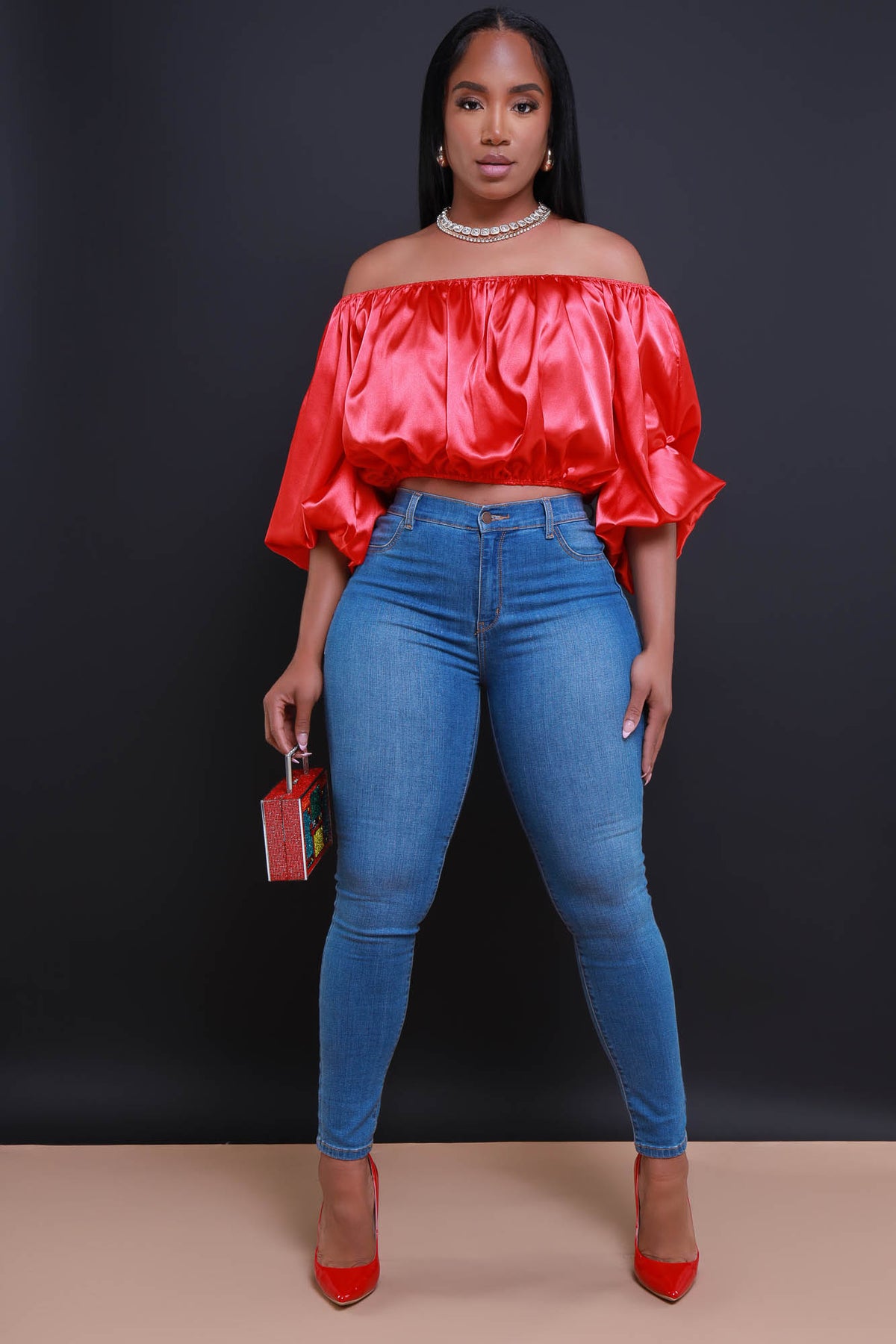
              All For You Off The Shoulder Crop Top - Red - Swank A Posh
            