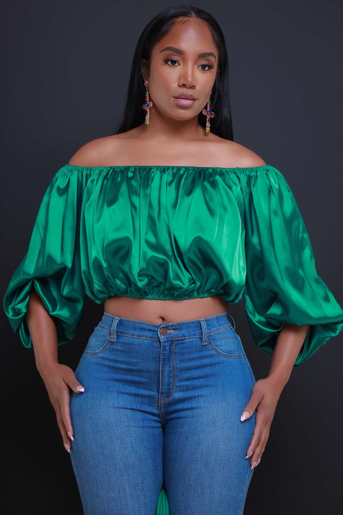
              All For You Off The Shoulder Crop Top - Kelly Green - Swank A Posh
            