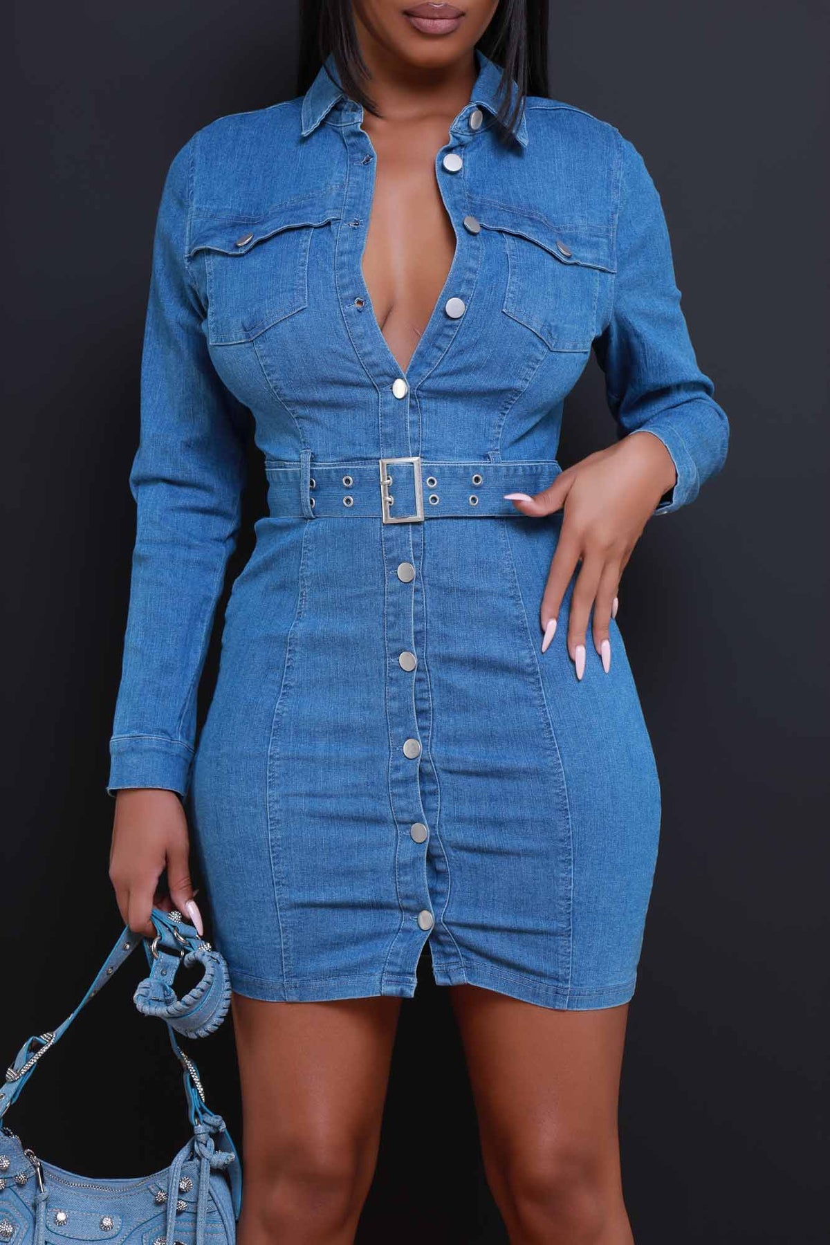 
              Not For Everyone Button Up Belted Denim Dress - Blue - Swank A Posh
            