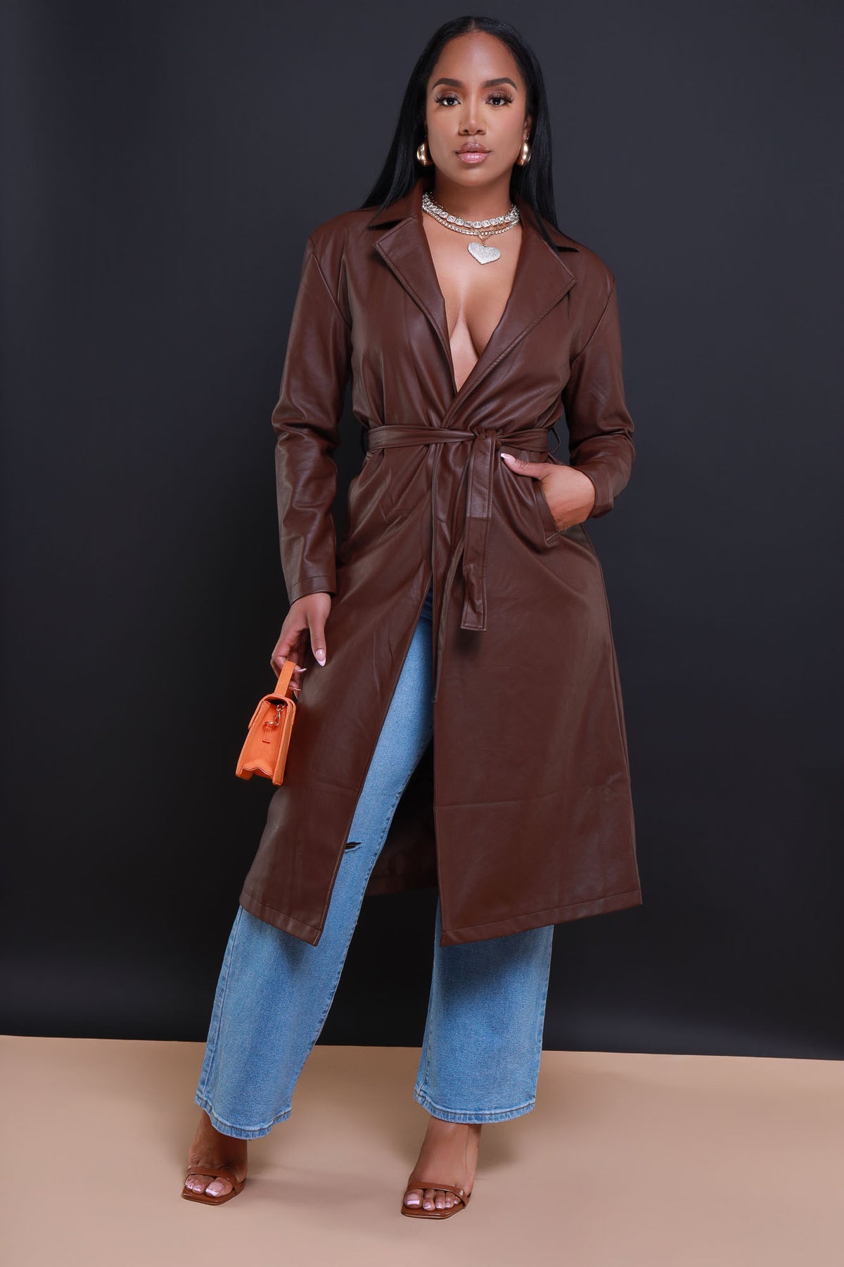 
              Pay To See It Faux Leather Belted Trenchcoat - Brown - Swank A Posh
            