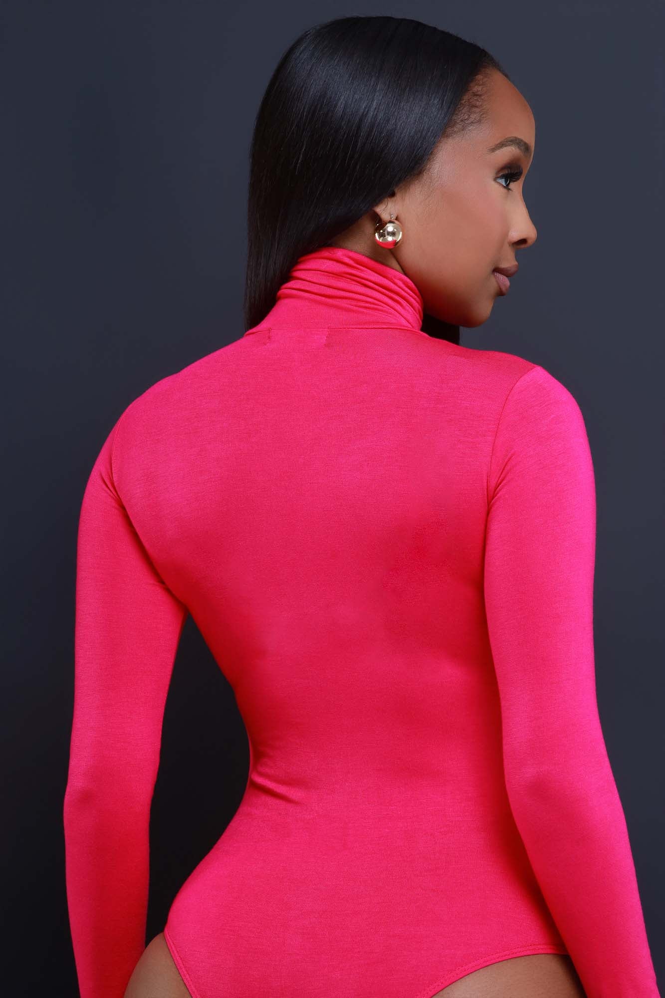 🌟 Turtleneck High Neck Bodysuit long sleeve hot pink