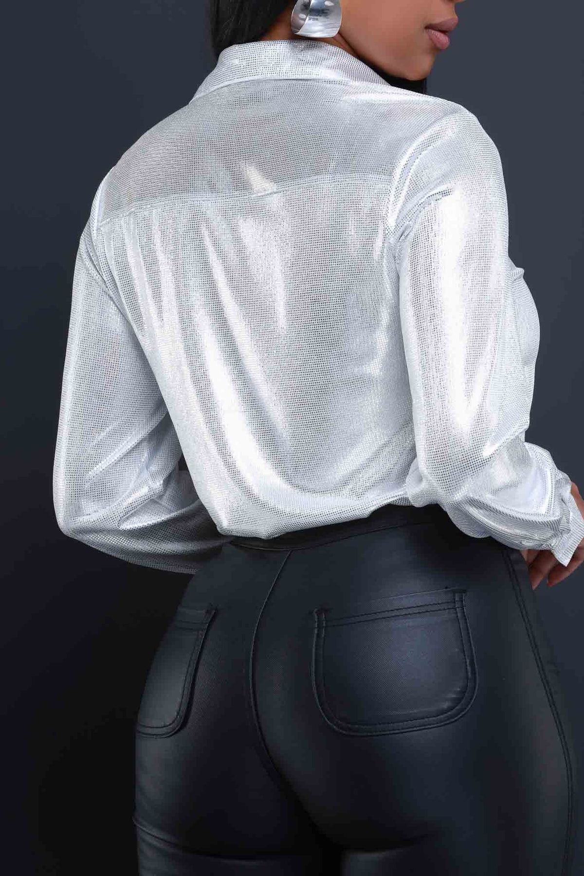 
              Happy Ending Satin Button Up Top - Silver - Swank A Posh
            