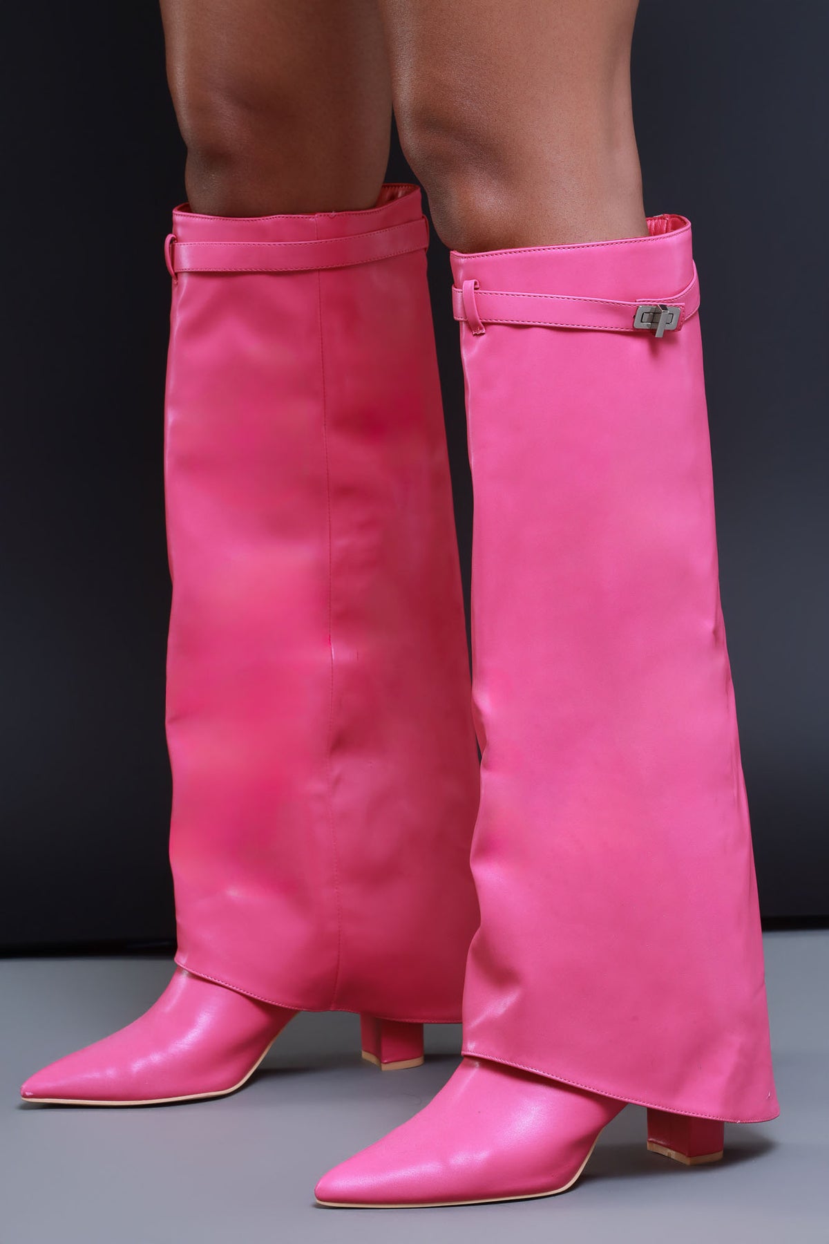 
              Bet On It Faux Leather Foldover Boots - Fuchsia - Swank A Posh
            