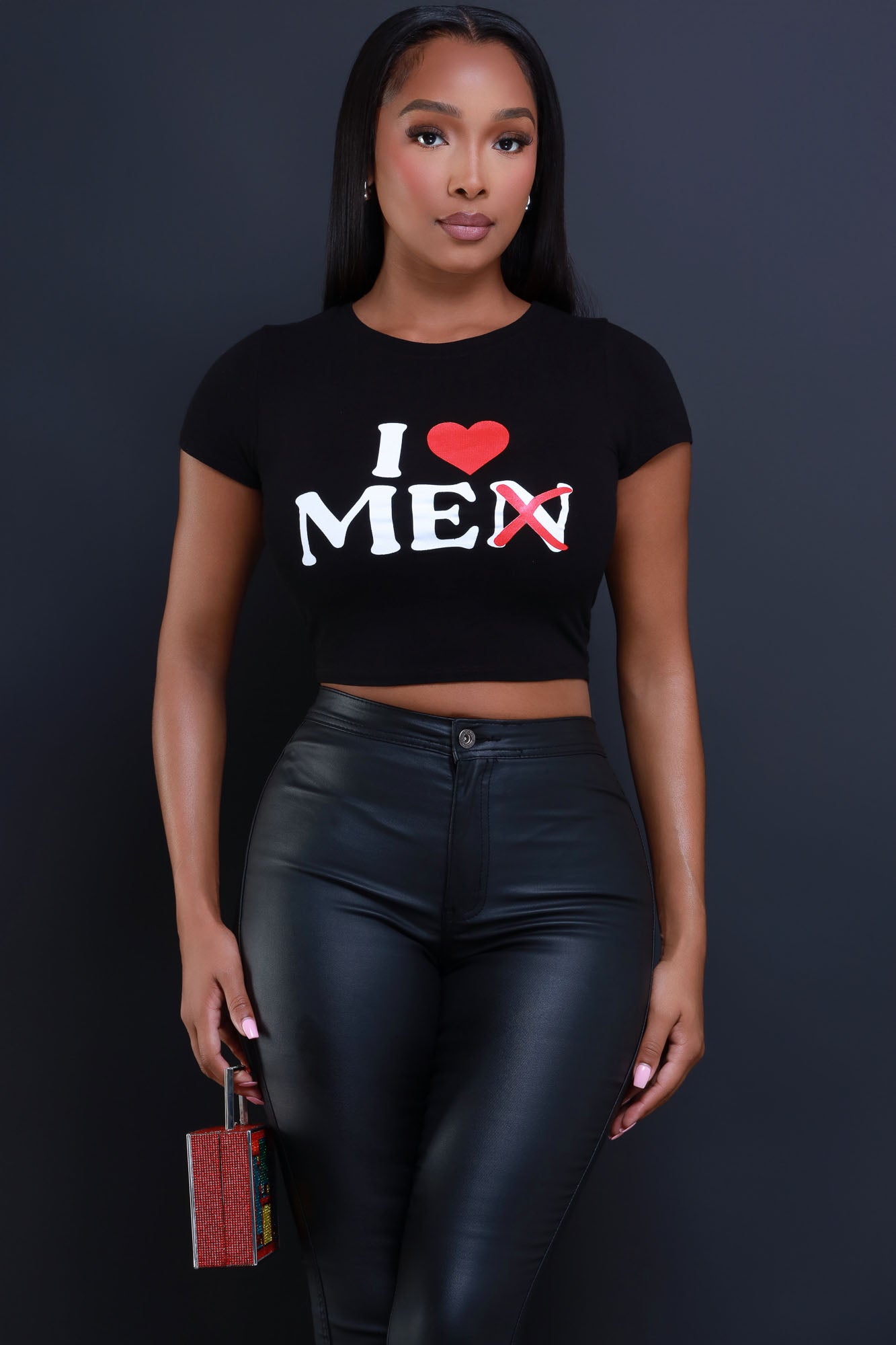I Love Me Cropped Graphic Tee - Black - Swank A Posh