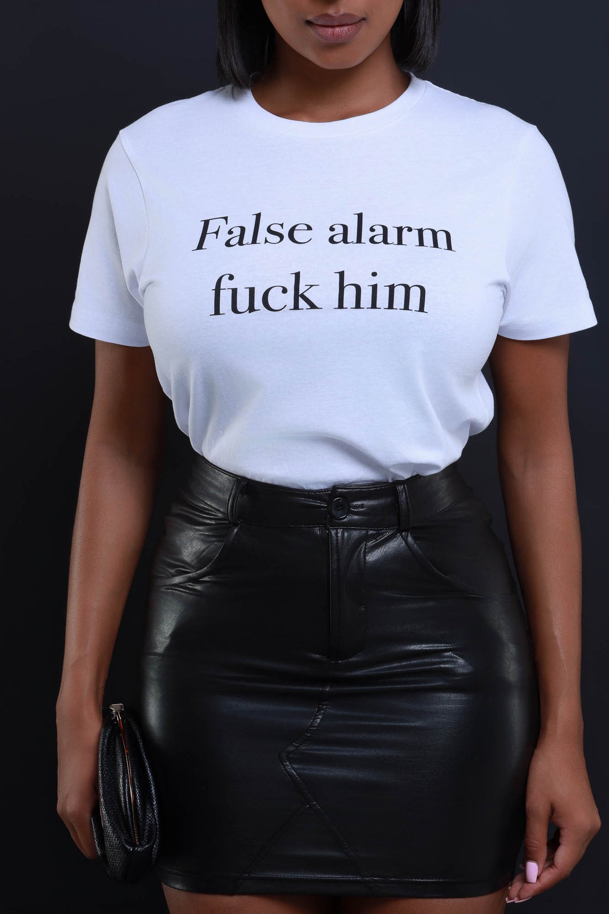 
              False Alarm Printed T-Shirt - White/Black - Swank A Posh
            