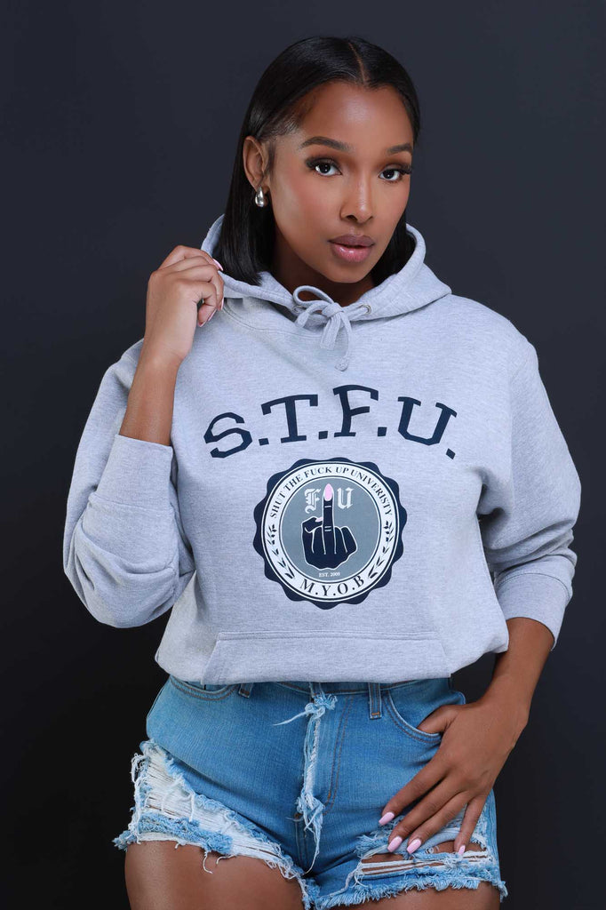 STFU Graphic Pullover Hooded Sweatshirt - Heather Grey