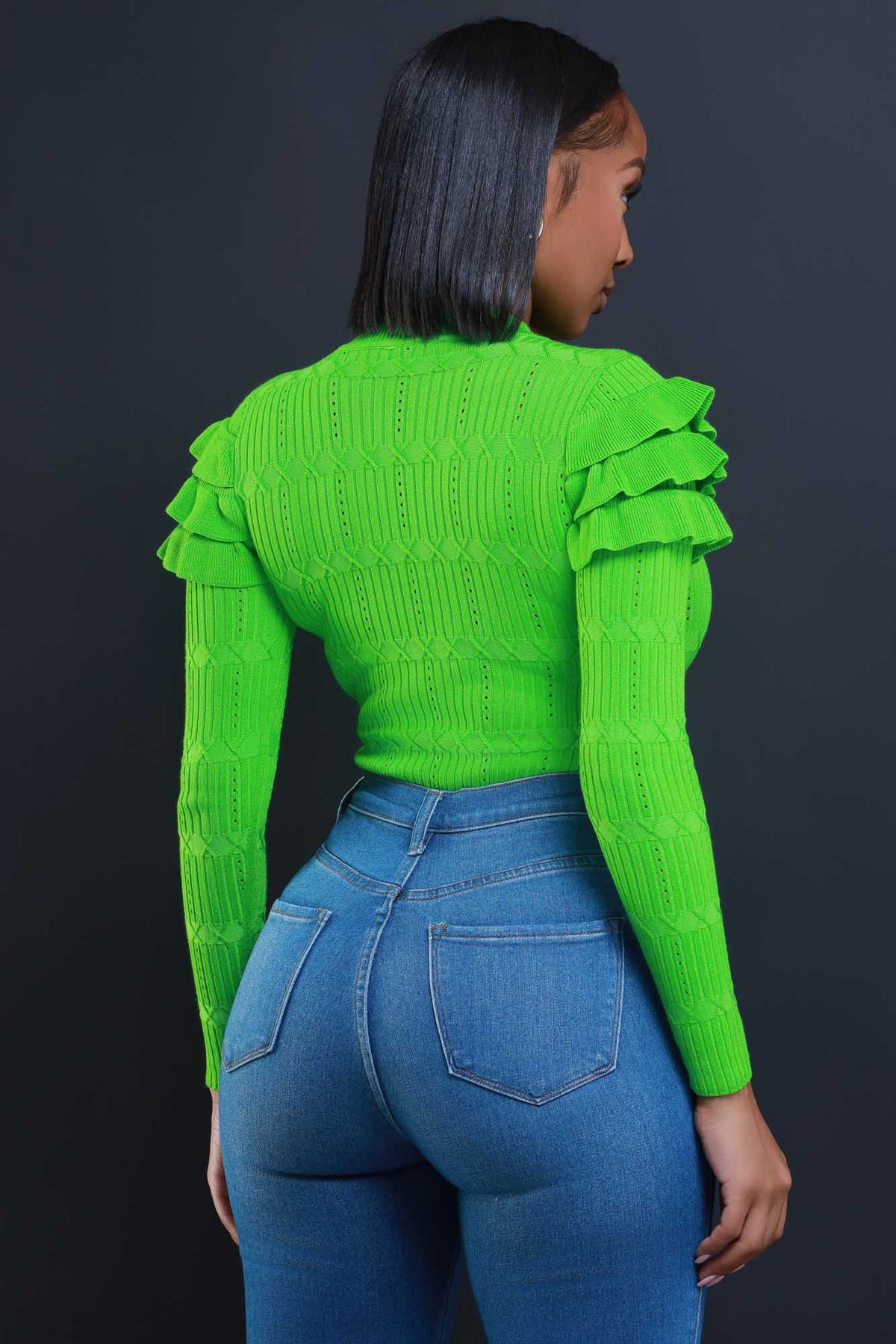 
              Maybe Not Ruffle Shoulder Turtleneck Sweater - Green - Swank A Posh
            