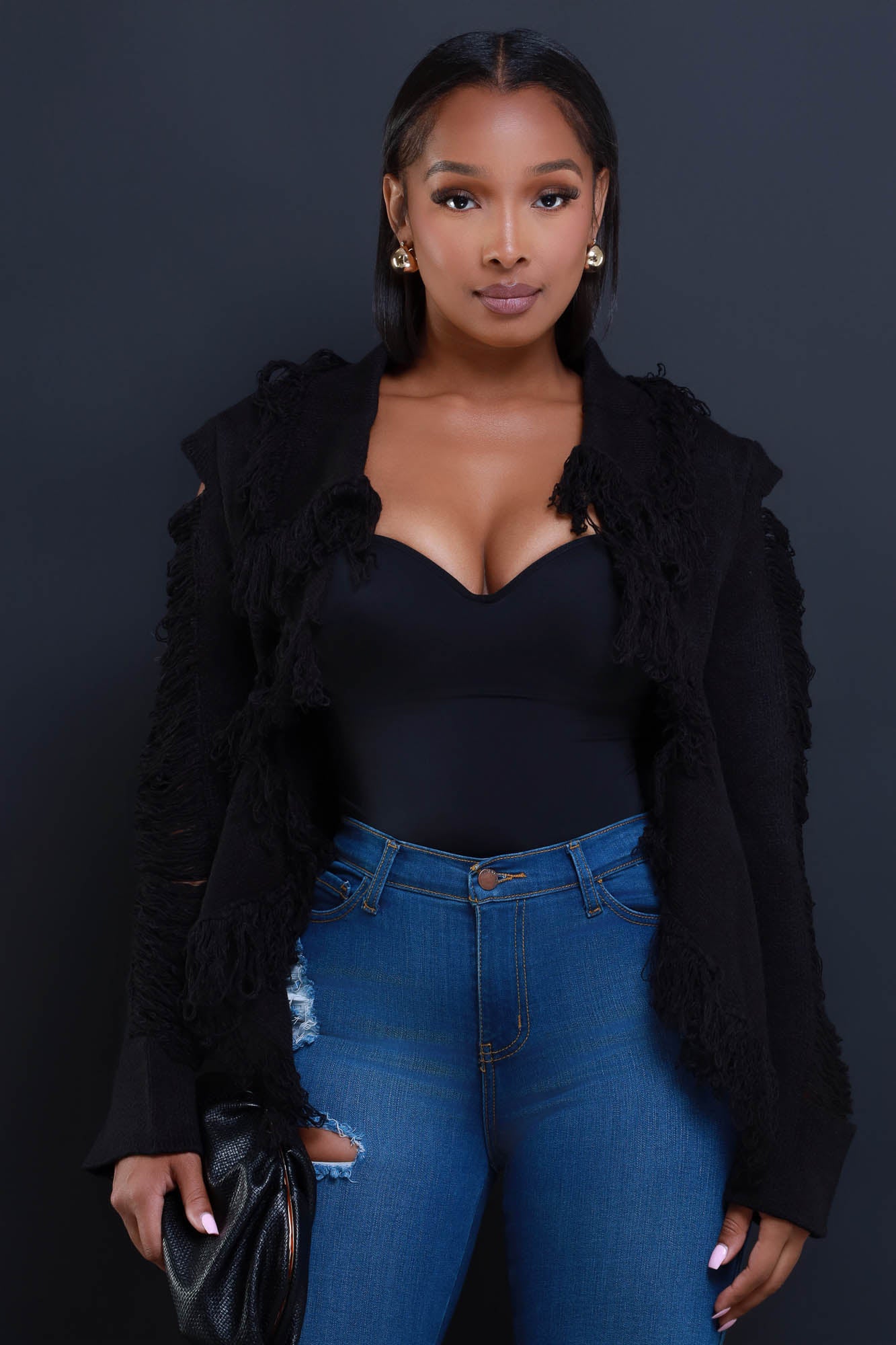 Weekend Warrior Distressed Fringe Cardigan - Black - Swank A Posh