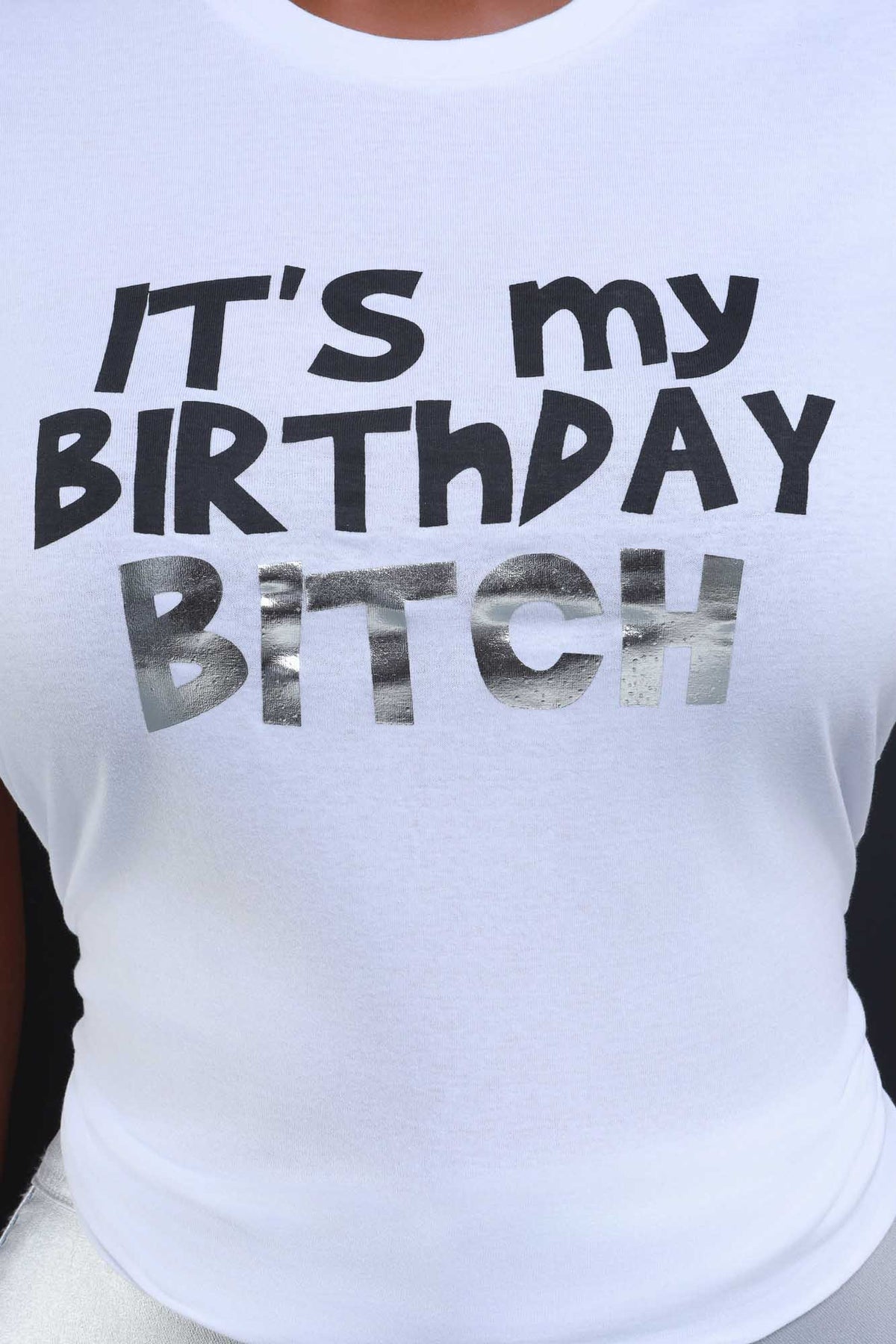 
              Birthday B Graphic Foil T-Shirt - White/Black - Swank A Posh
            