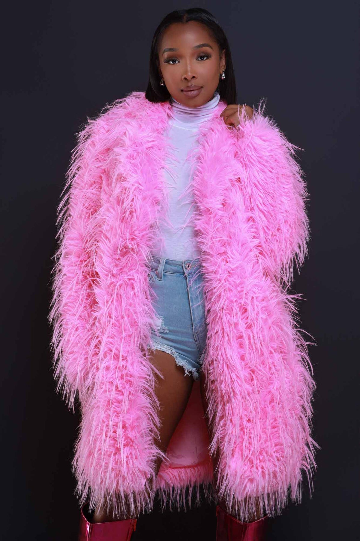 
              Pretty In Pink Shaggy Faux Fur Coat - Pink - Swank A Posh
            