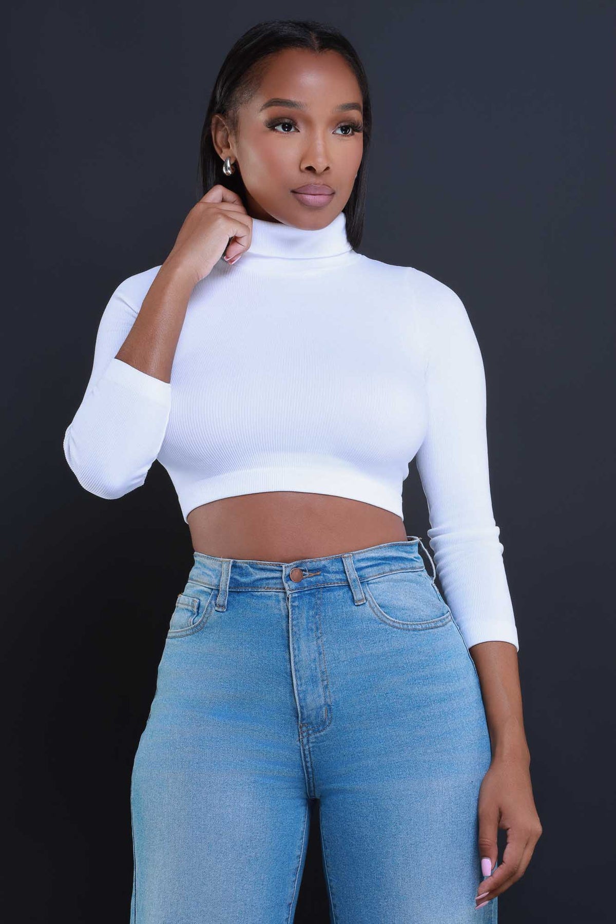
              On Call Ribbed Turtleneck Crop Top - White - Swank A Posh
            