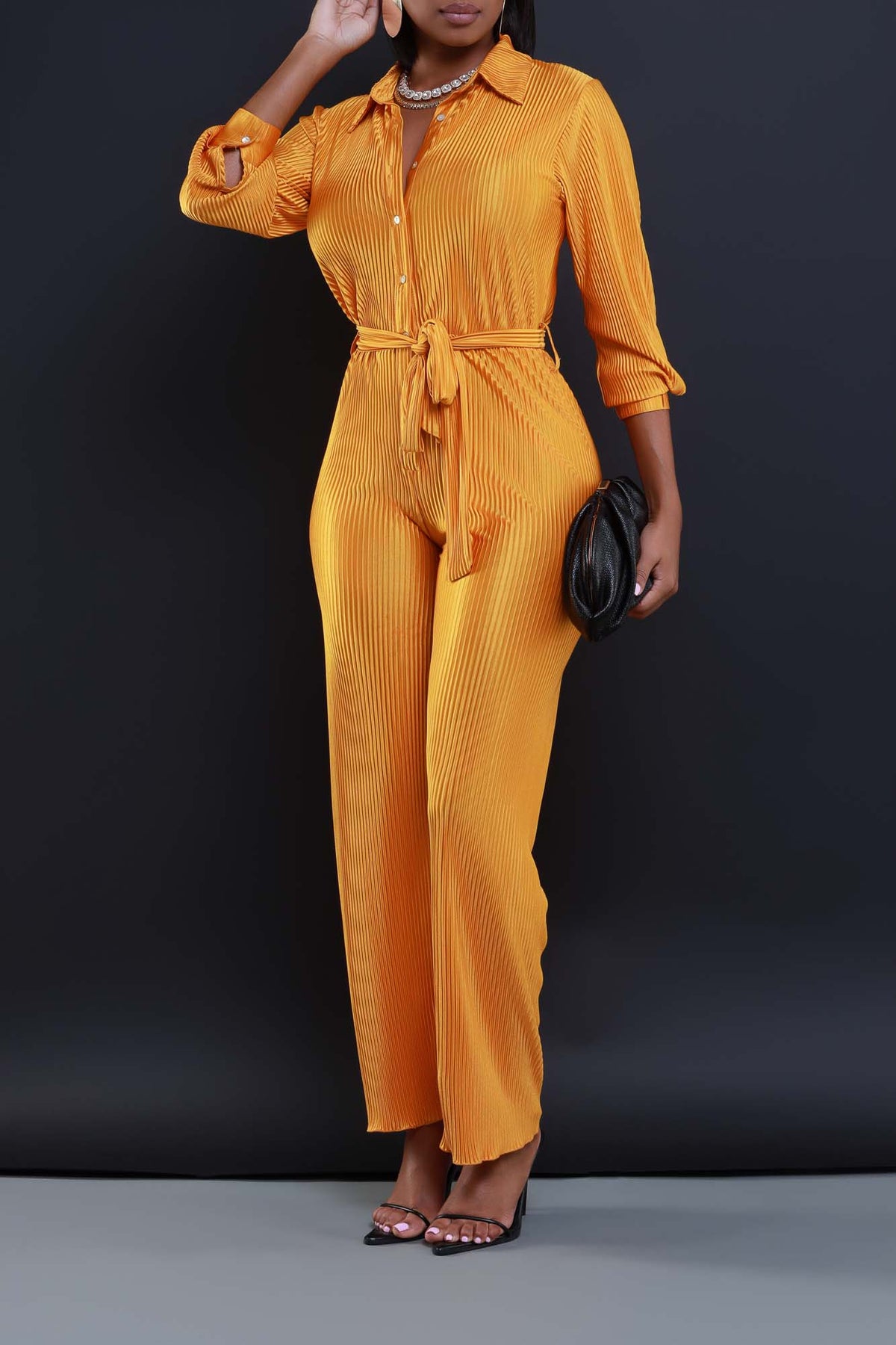 
              Hey You Crinkled Button Down Jumpsuit - Mustard - Swank A Posh
            