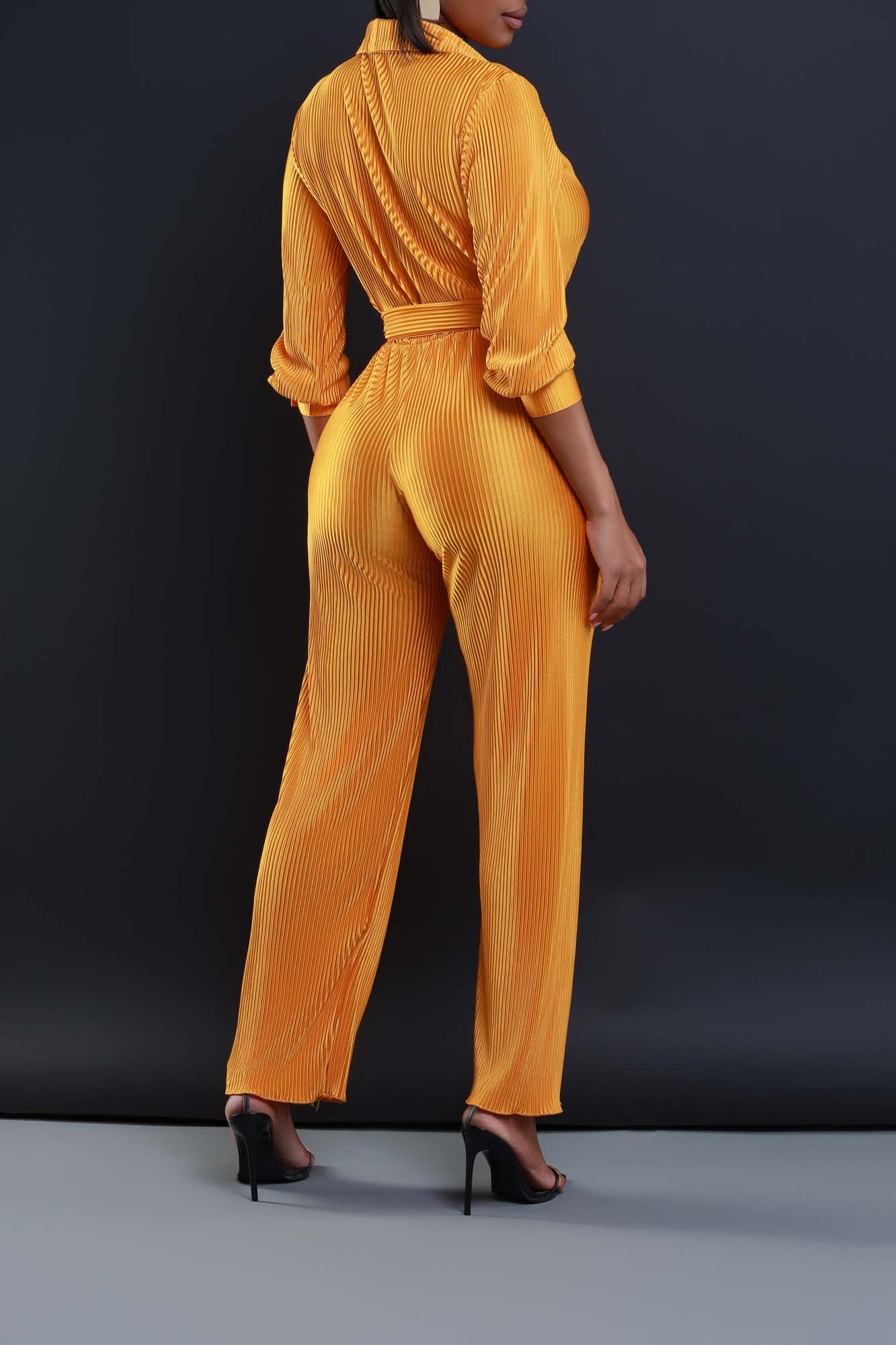 Hey You Crinkled Button Down Jumpsuit - Mustard - Swank A Posh