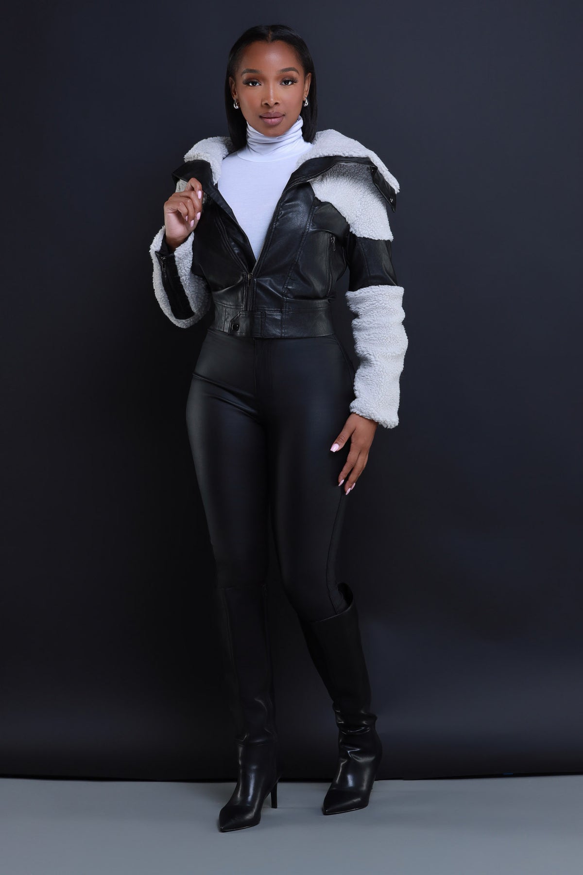 
              Clock Is Ticking Faux Leather Hooded Jacket - Black - Swank A Posh
            