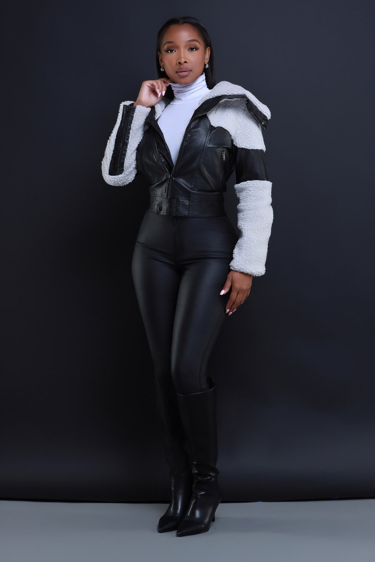 
              Clock Is Ticking Faux Leather Hooded Jacket - Black - Swank A Posh
            