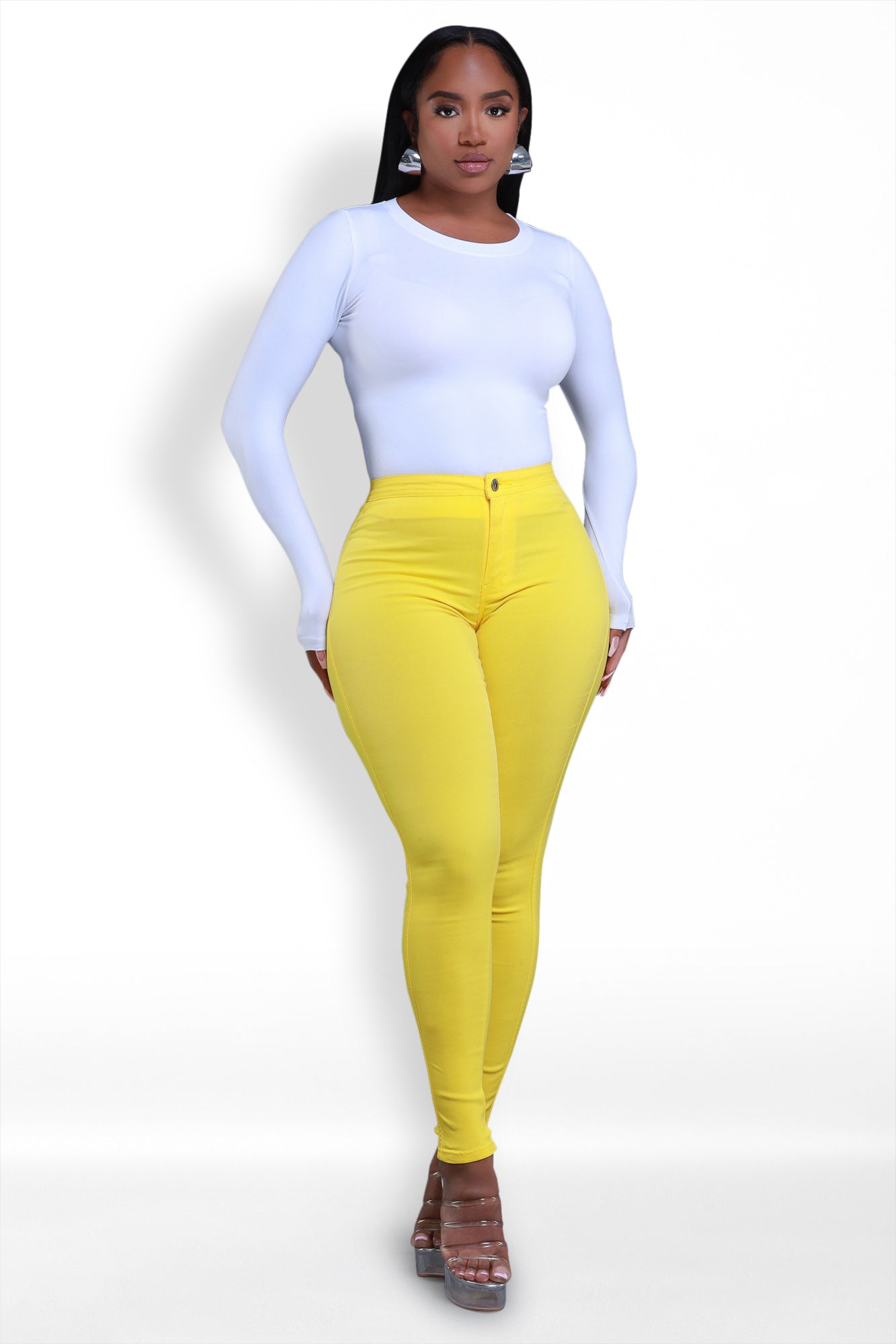 Super Swank High Waist Stretchy Jeans - Yellow - Swank A Posh
