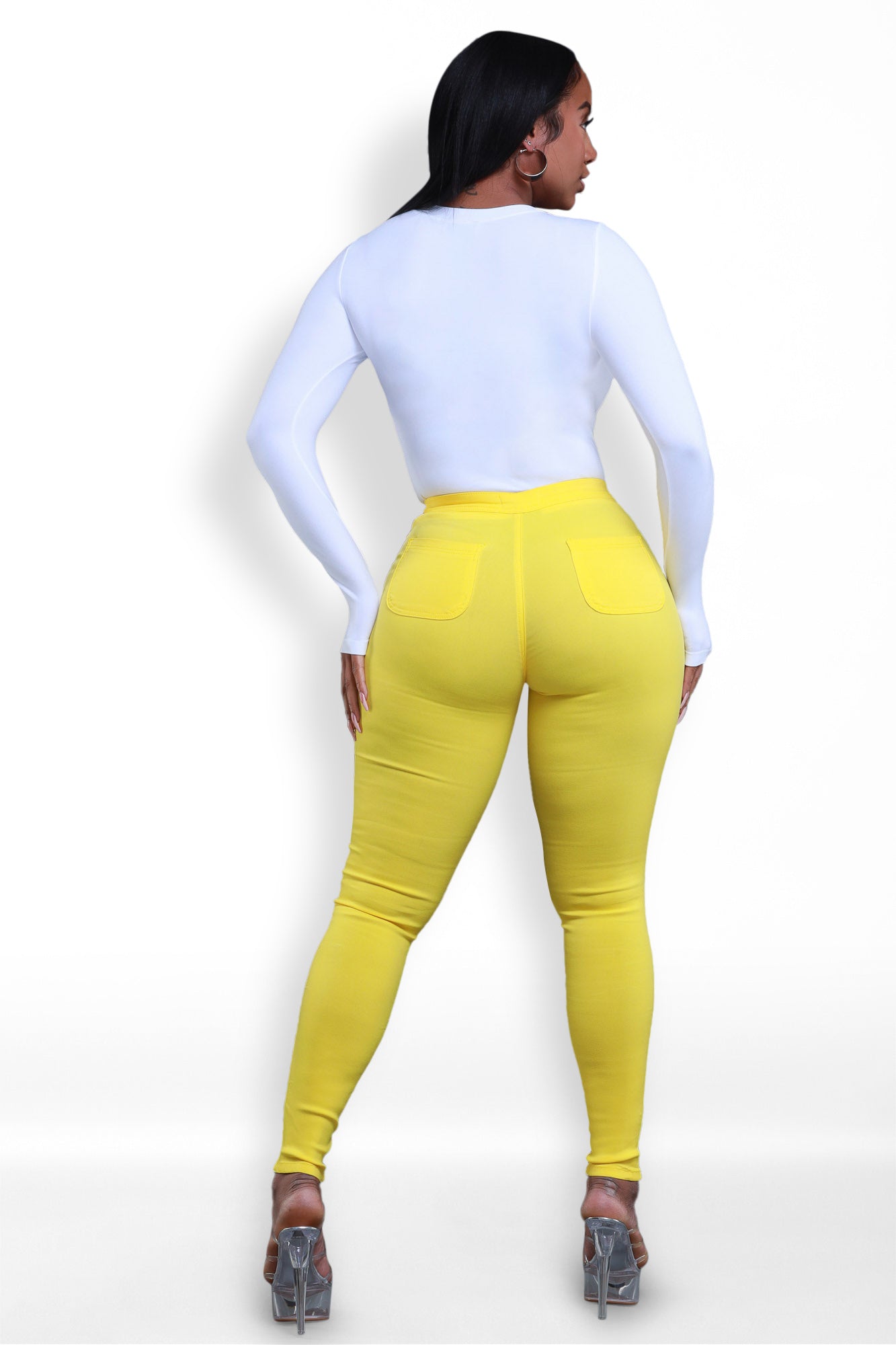 Super Swank High Waist Stretchy Jeans - Yellow - Swank A Posh