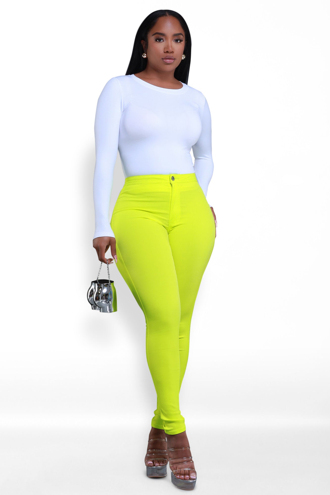 Super Swank High Waist Stretchy Jeans - Neon Yellow - Swank A Posh