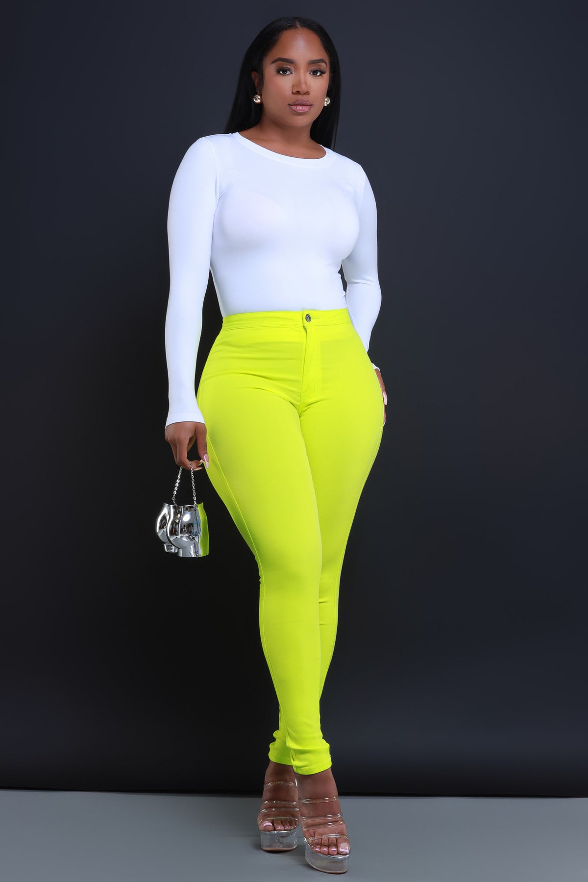 
              Super Swank High Waist Stretchy Jeans - Neon Yellow - Swank A Posh
            