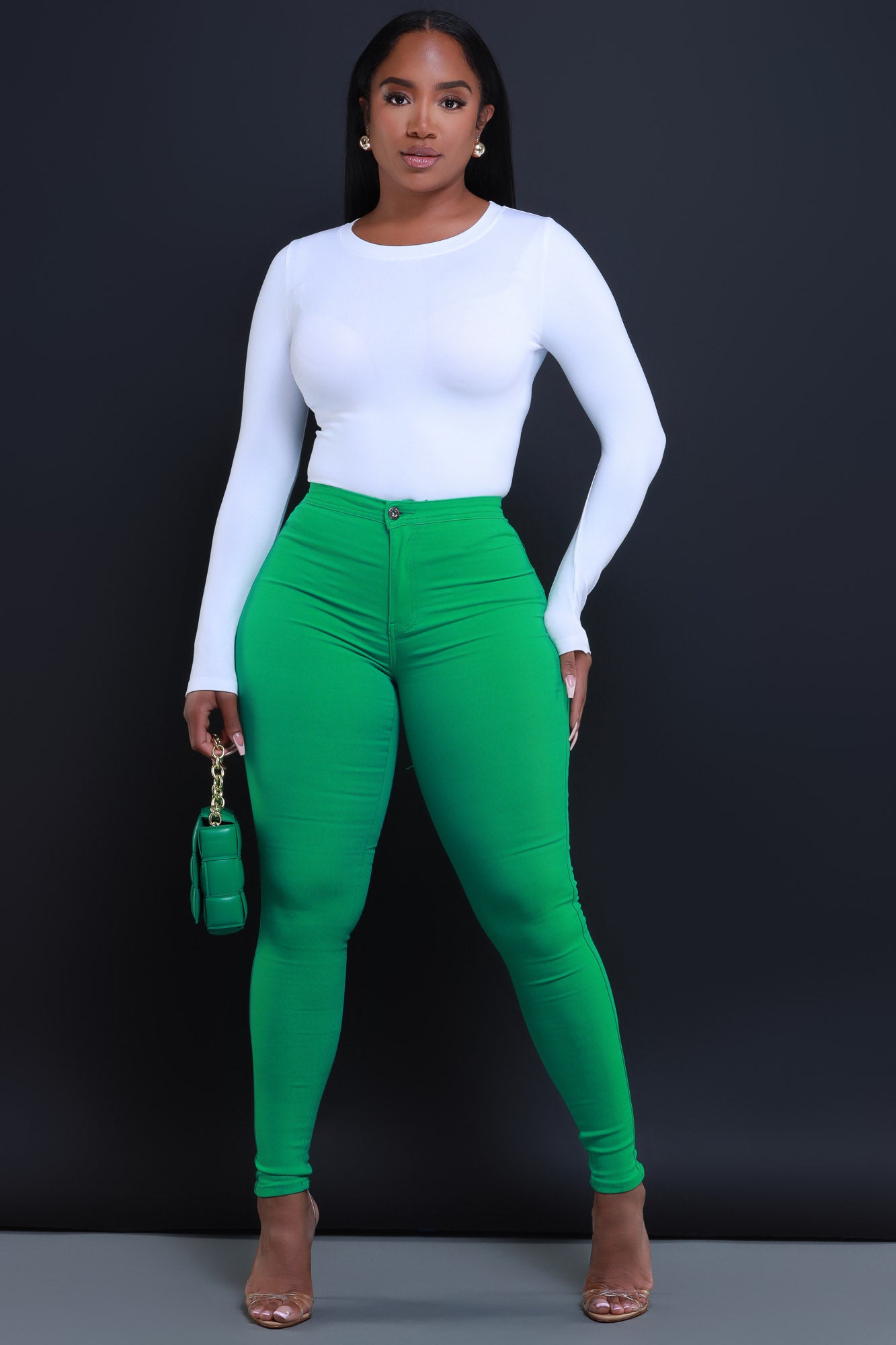 Super Swank High Waist Stretchy Jeans - Kelly Green - Swank A Posh
