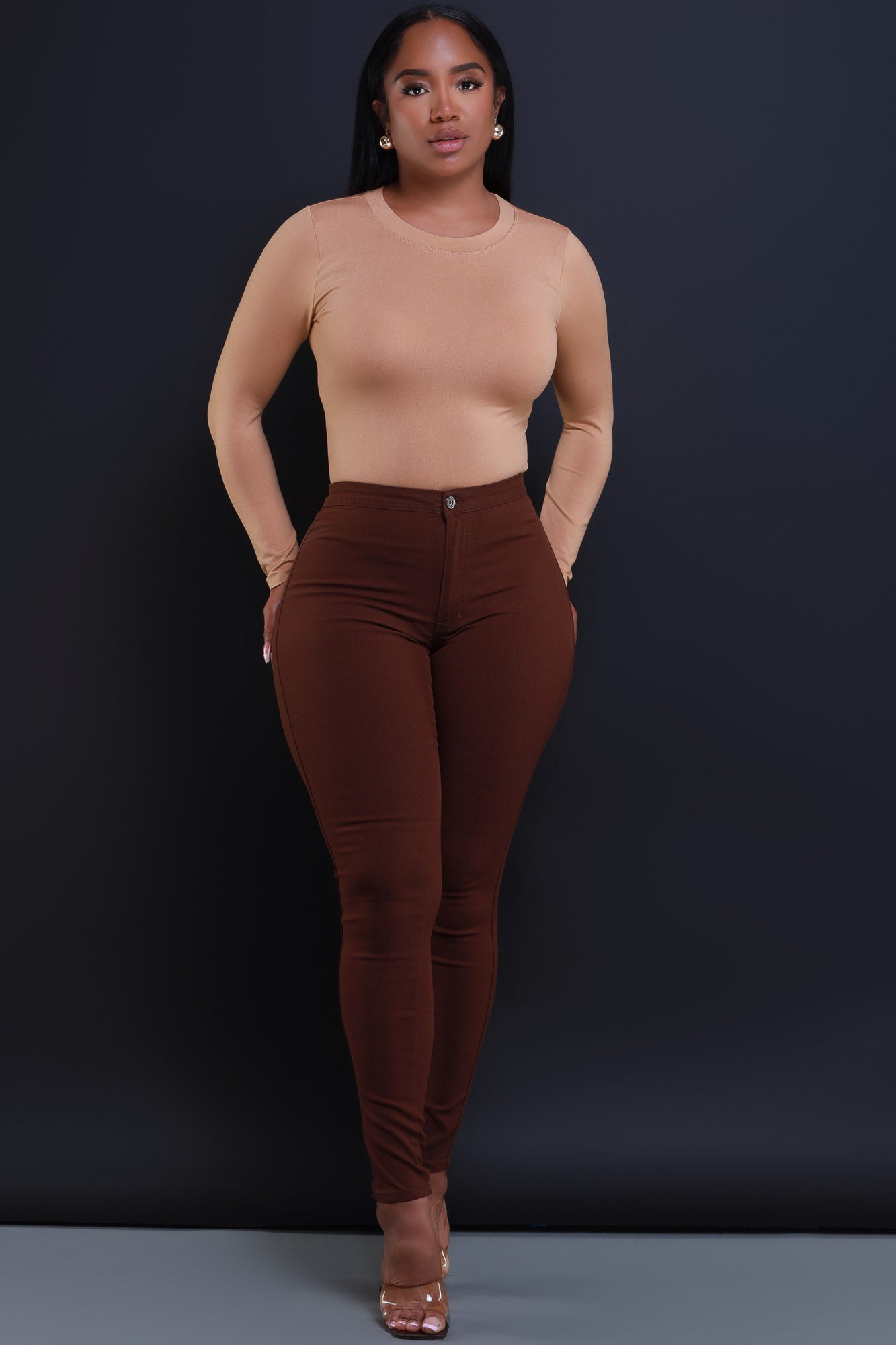 Super Swank High Waist Stretchy Jeans - Chocolate - Swank A Posh