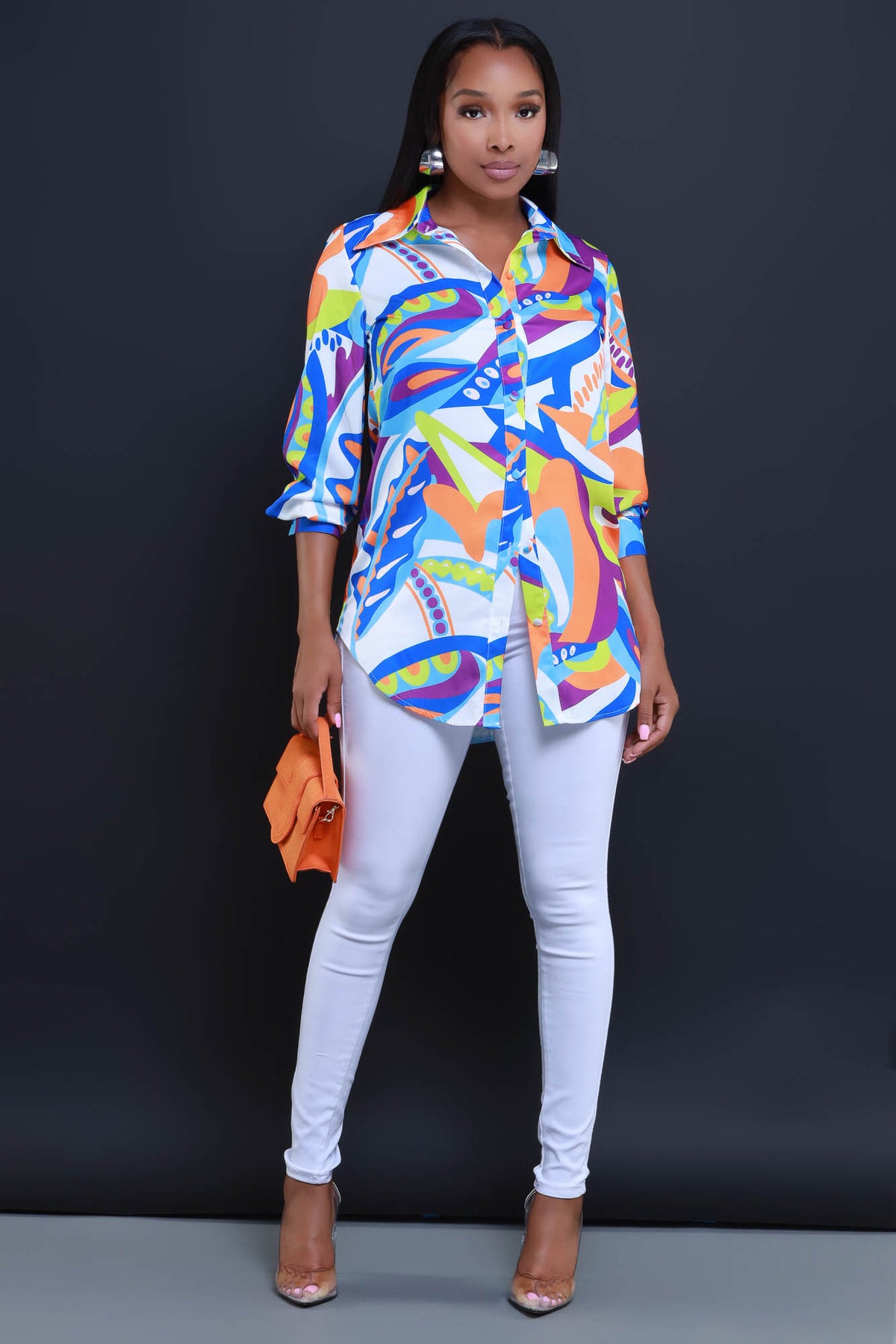 
              Don&#39;t Be A Hater Printed Button Up Top - Blue Multicolor - Swank A Posh
            