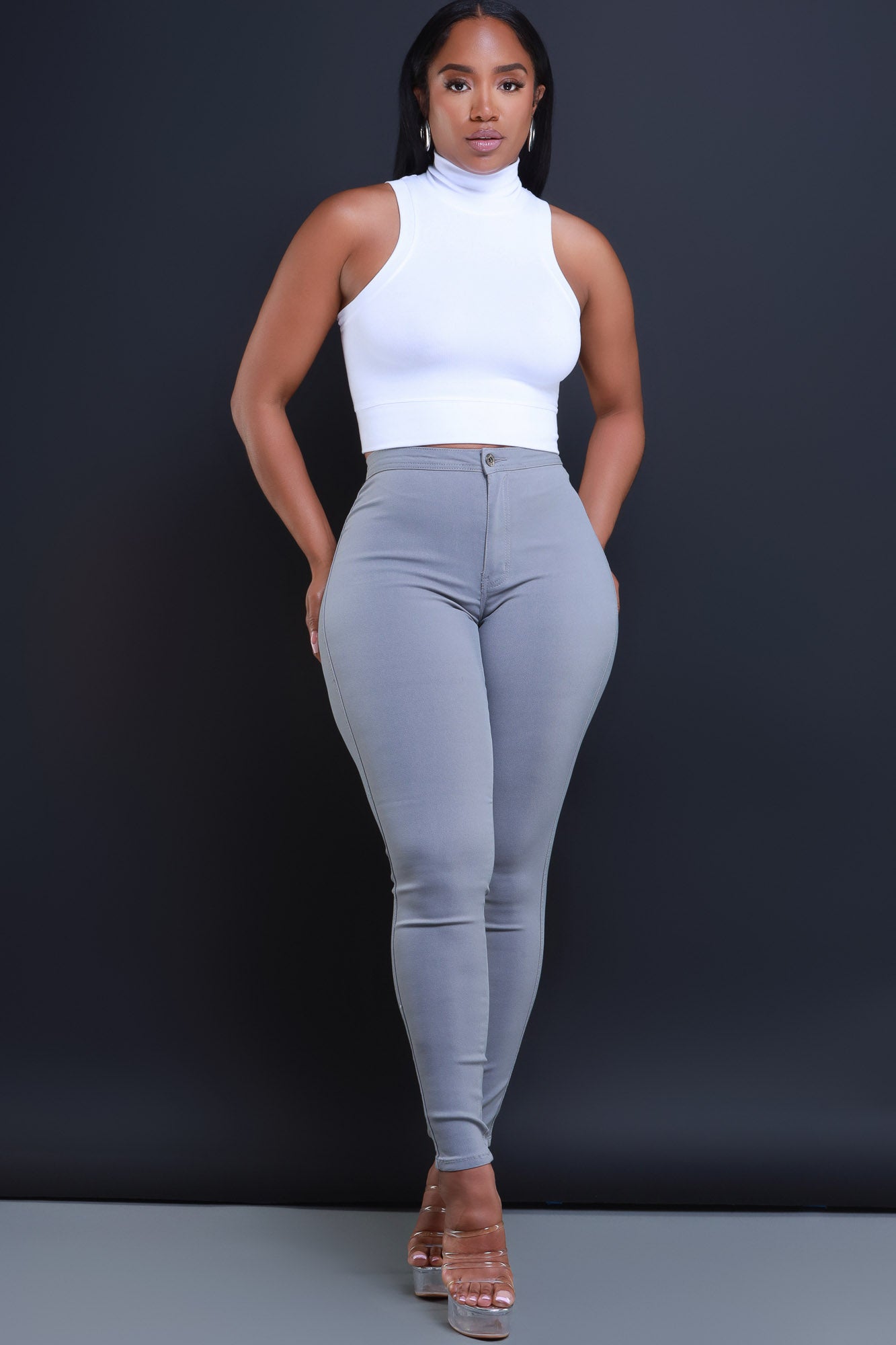 Super Swank High Waist Stretchy Jeans - Grey - Swank A Posh