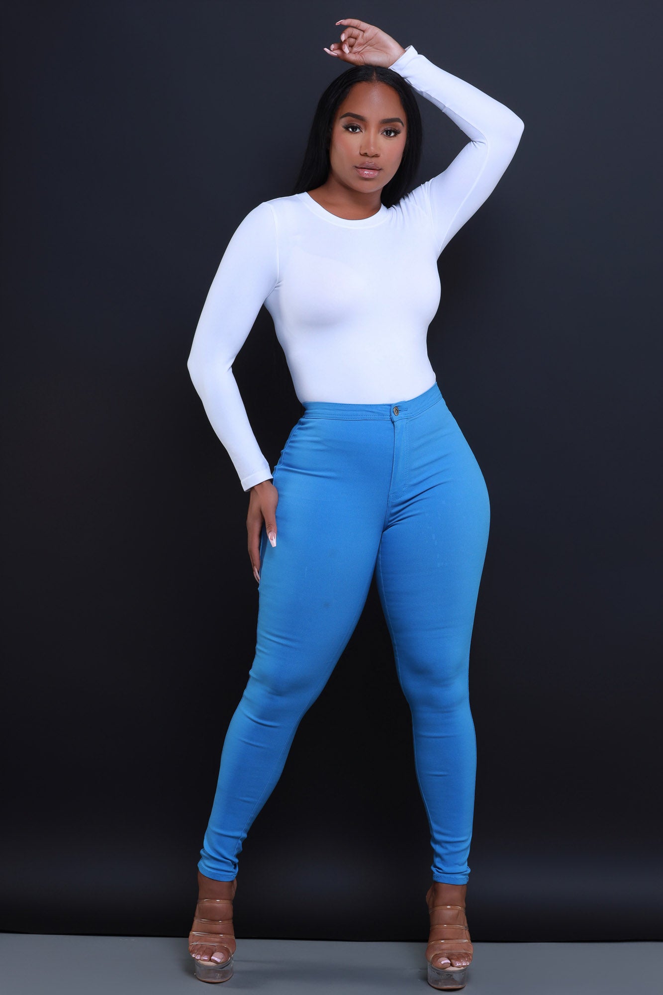 Super Swank High Waist Stretchy Jeans - Baby Blue - Swank A Posh