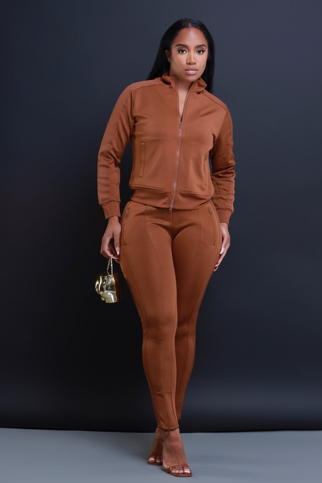 Somewhere Between Lined Tracksuit - Brown - Swank A Posh