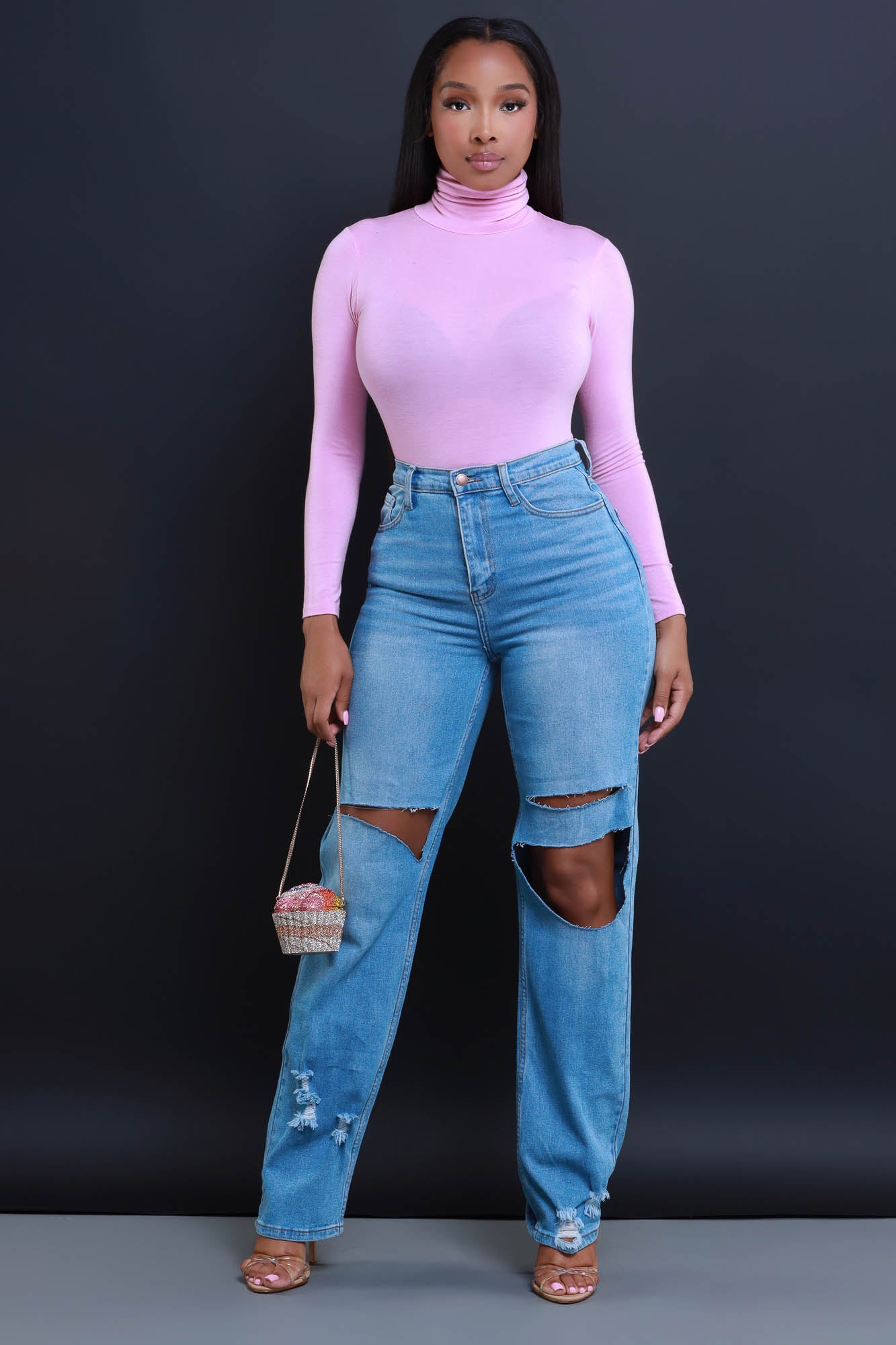 Maneater Turtleneck Bodysuit - Baby Pink - Swank A Posh