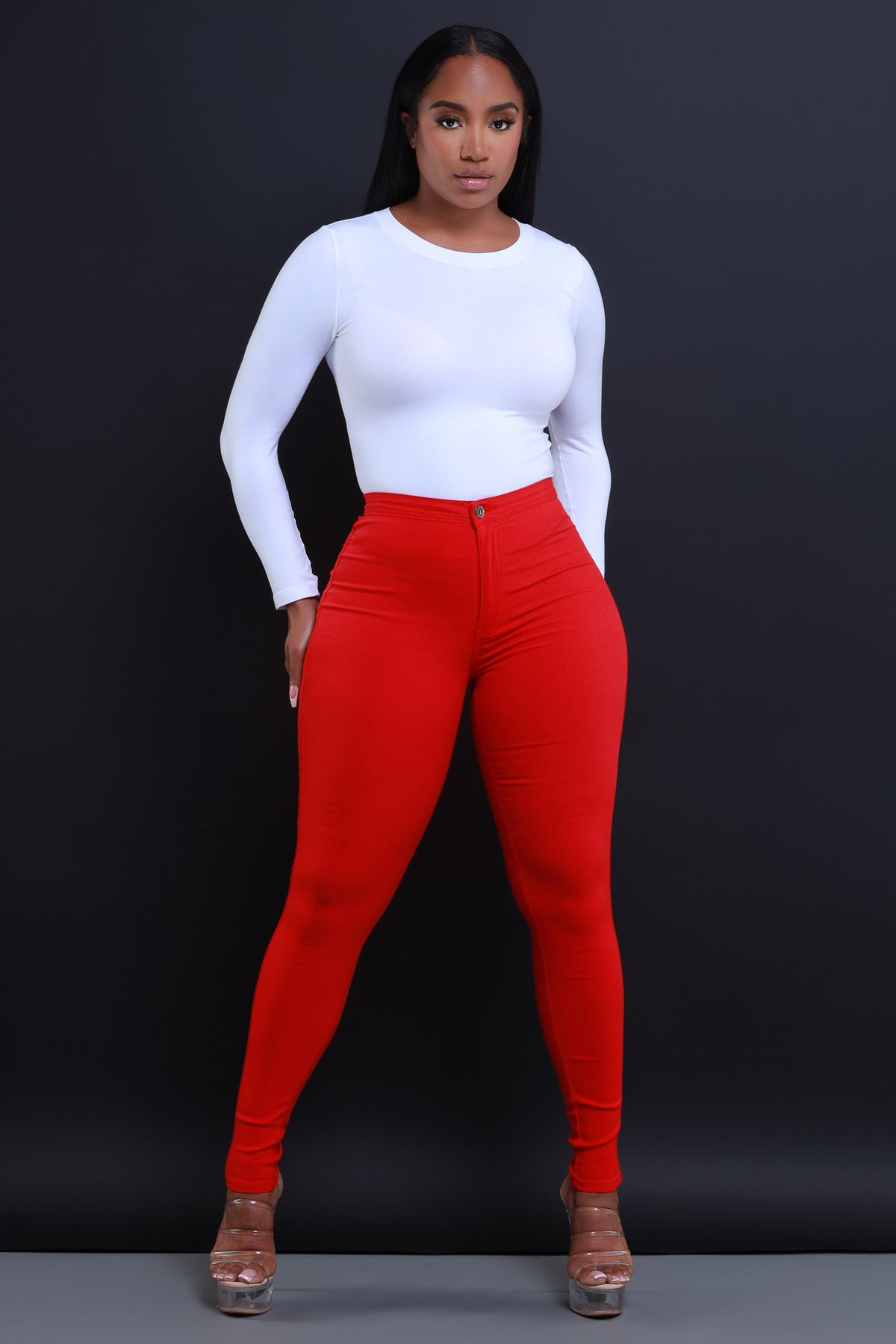 
              Super Swank High Waist Stretchy Jeans - Red - Swank A Posh
            