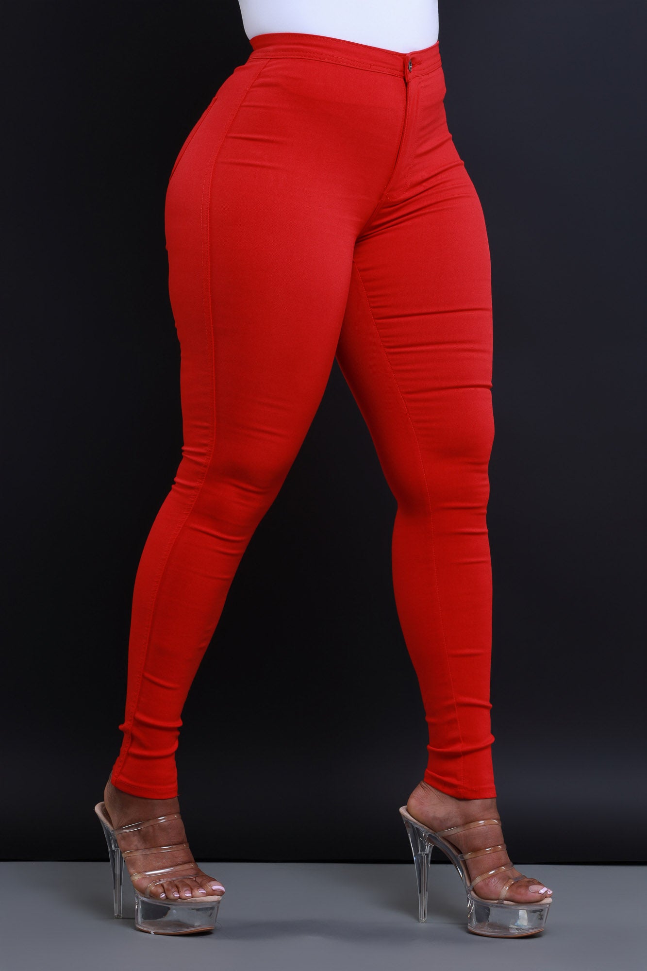 Super Swank High Waist Stretchy Jeans - Red