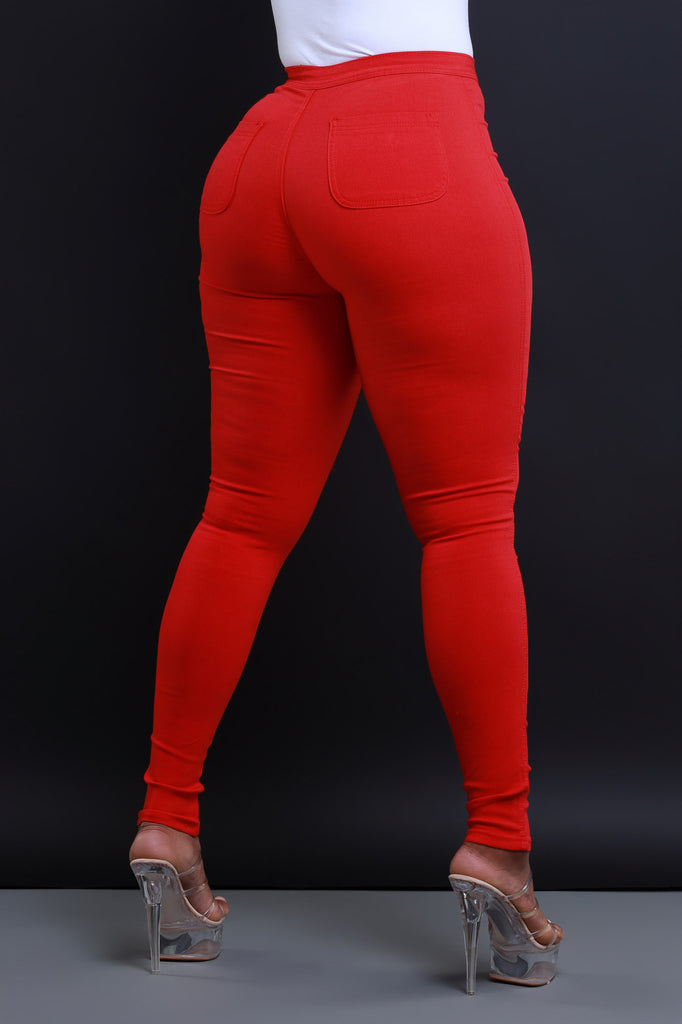 Super Swank High Waist Stretchy Jeans - Red