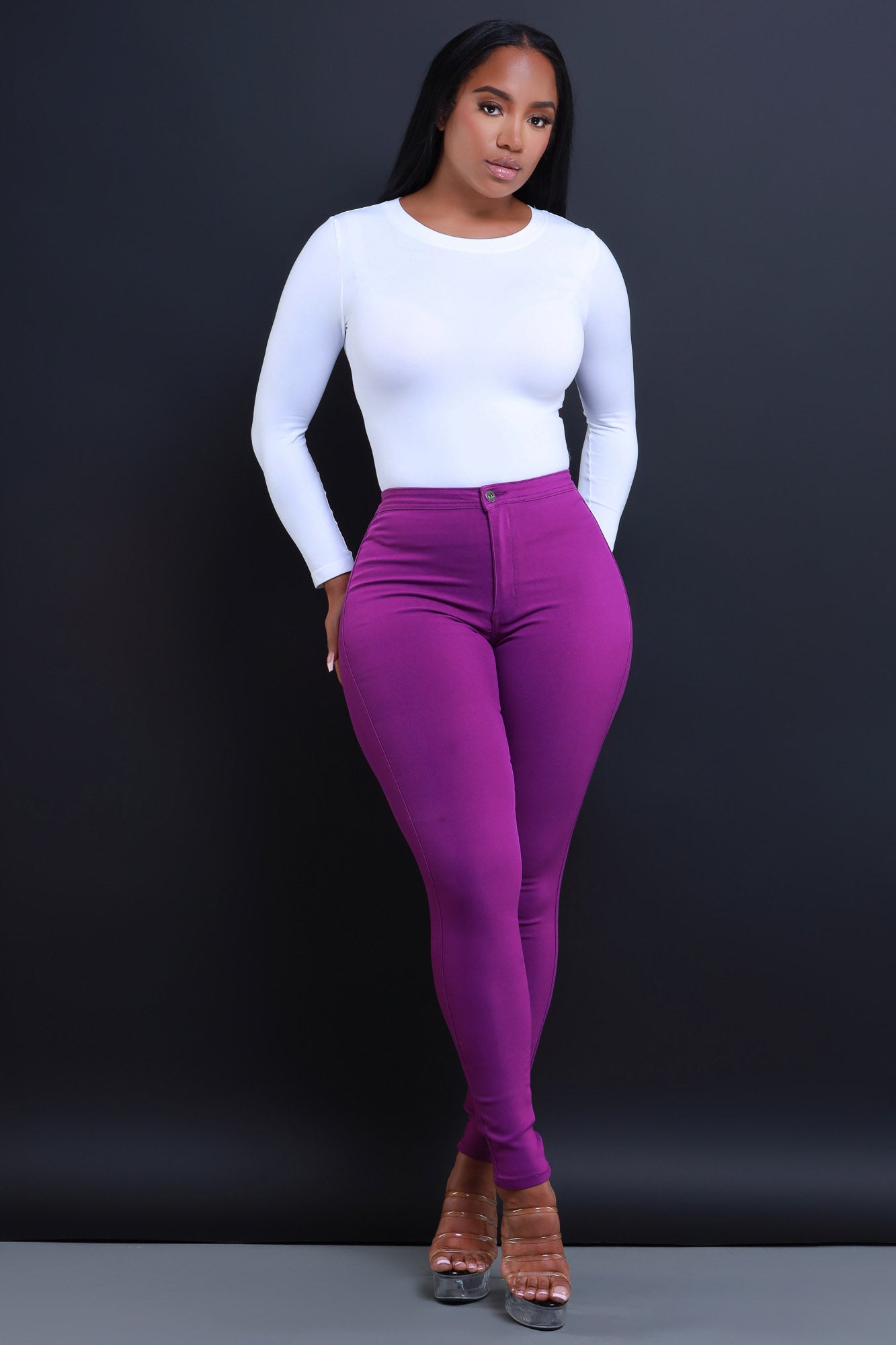 Super Swank High Waist Stretchy Jeans - Purple - Swank A Posh