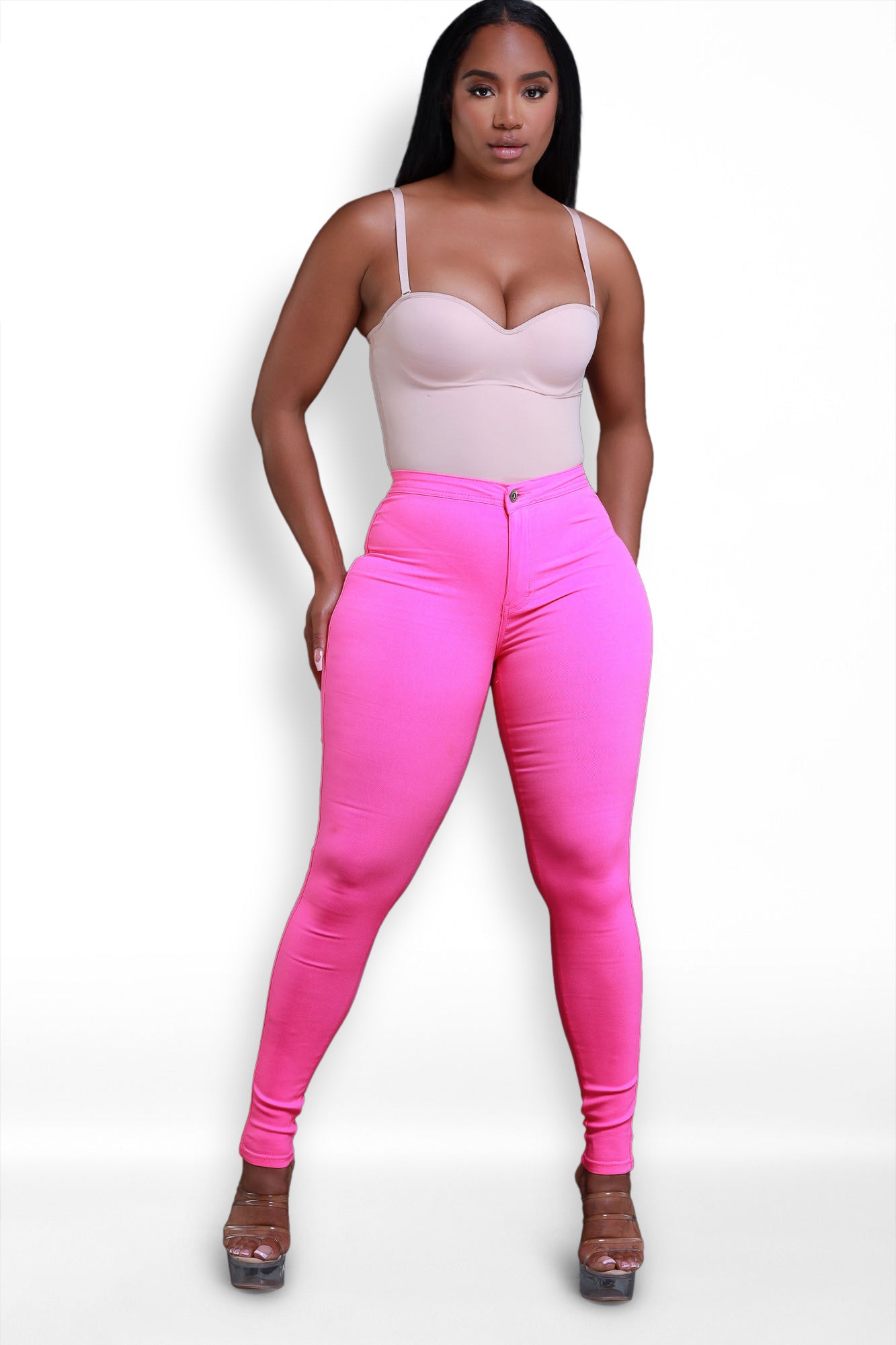 Super Swank High Waist Stretchy Jeans - Neon Pink - Swank A Posh