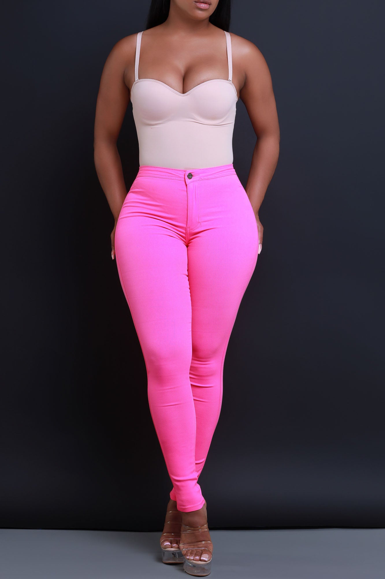 Super Swank High Waist Stretchy Jeans - Neon Pink