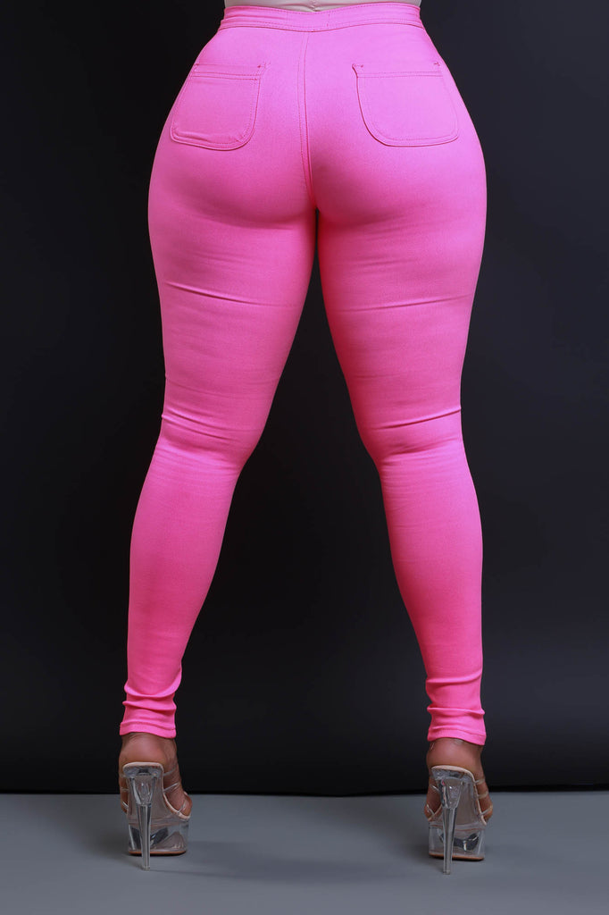 Super Swank High Waist Stretchy Jeans - Neon Pink