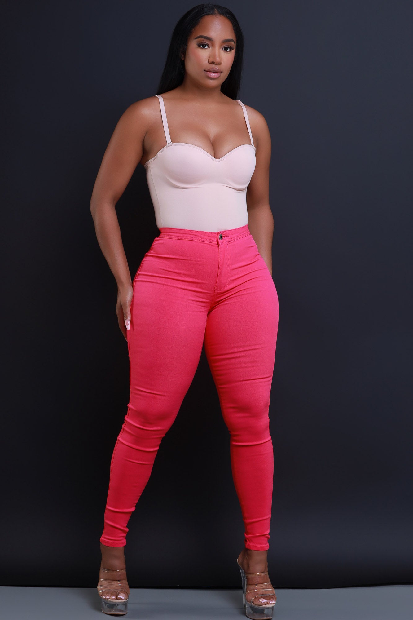 Super Swank High Waist Stretchy Jeans - Fuchsia - Swank A Posh