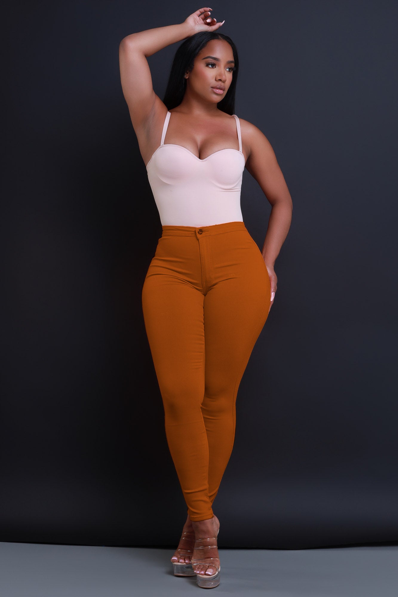 Super Swank High Waist Stretchy Jeans - Caramel - Swank A Posh