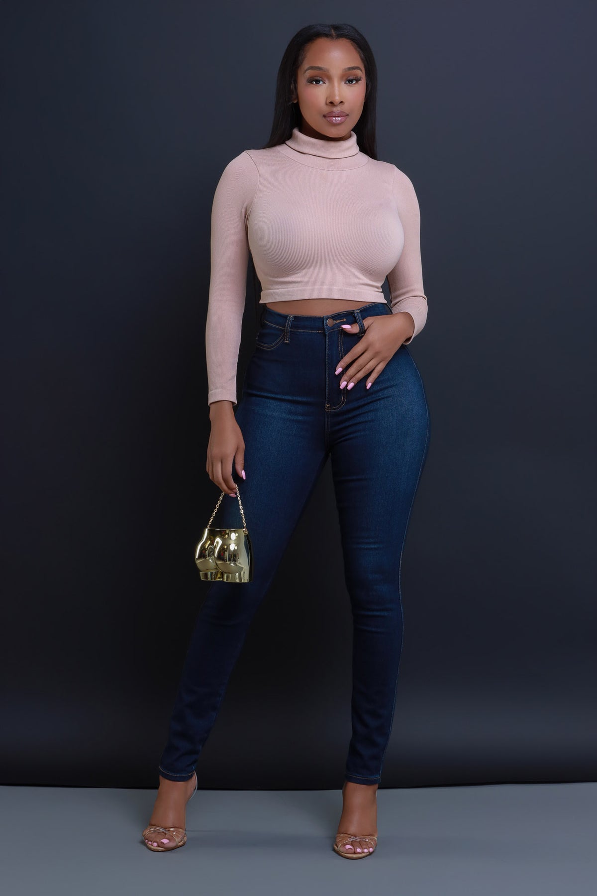 
              On Call Ribbed Turtleneck Crop Top - Nude - Swank A Posh
            