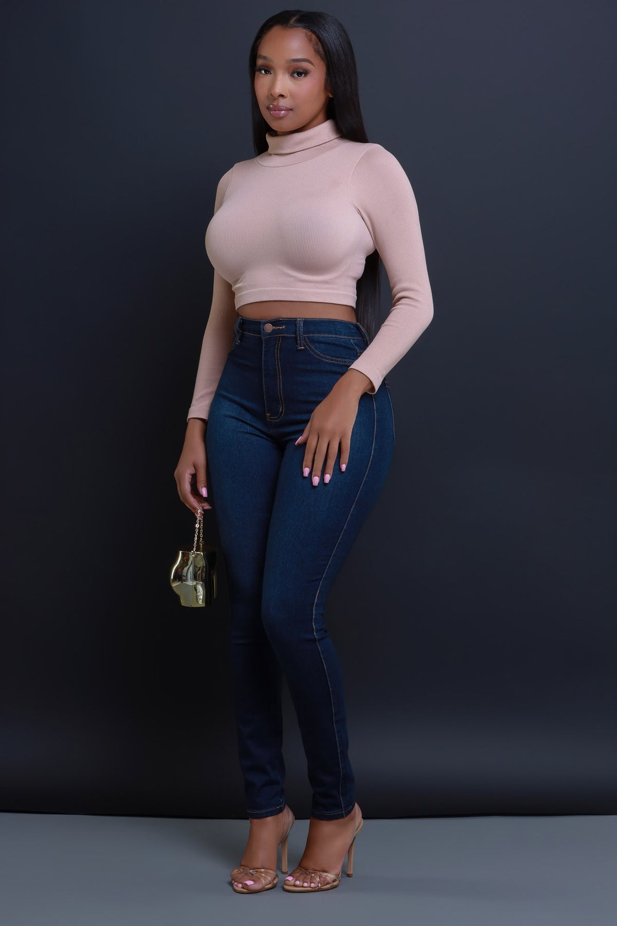 
              On Call Ribbed Turtleneck Crop Top - Nude - Swank A Posh
            