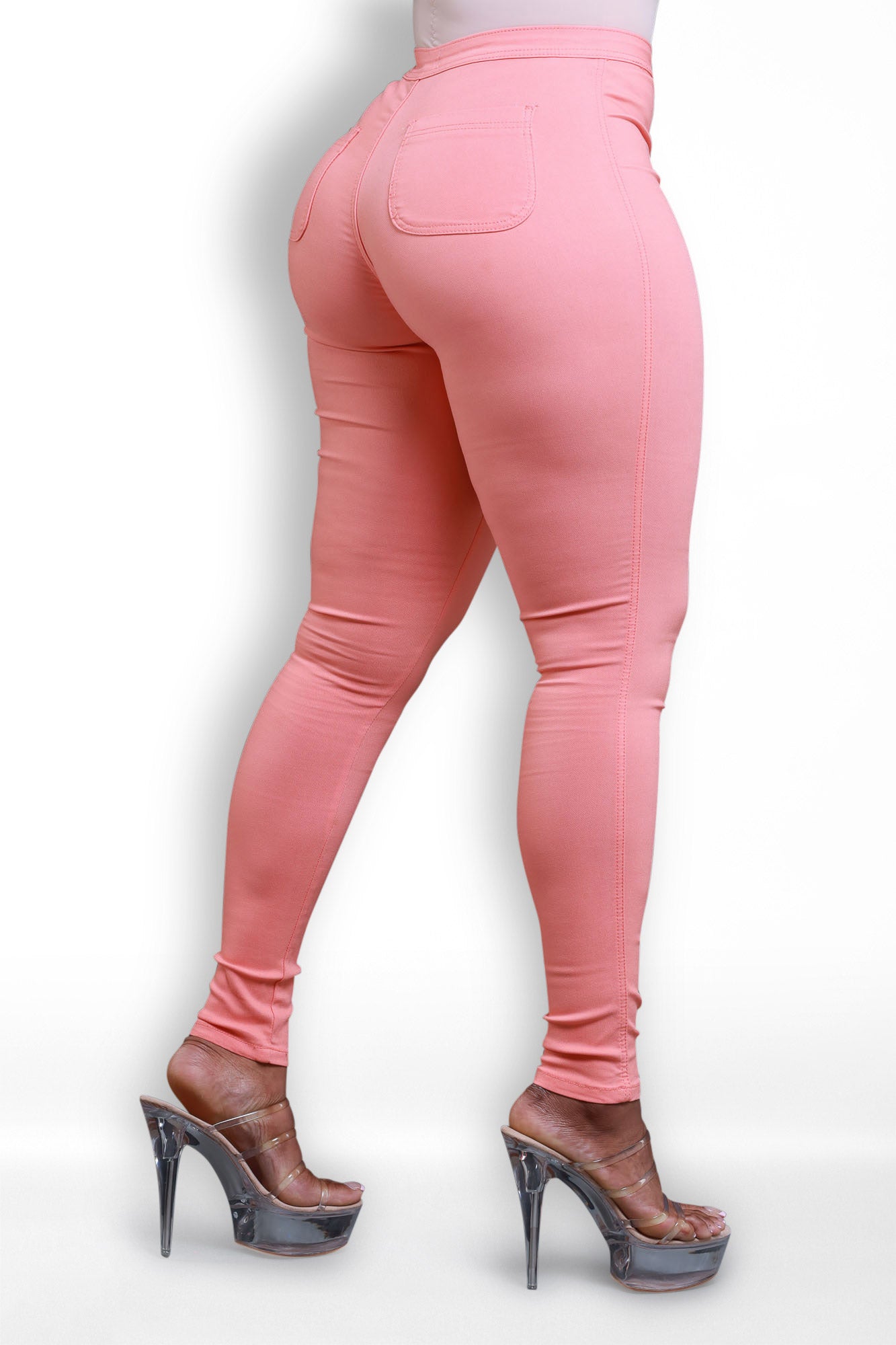 Super Swank High Waist Stretchy Jeans - Orange Sorbet - Swank A Posh
