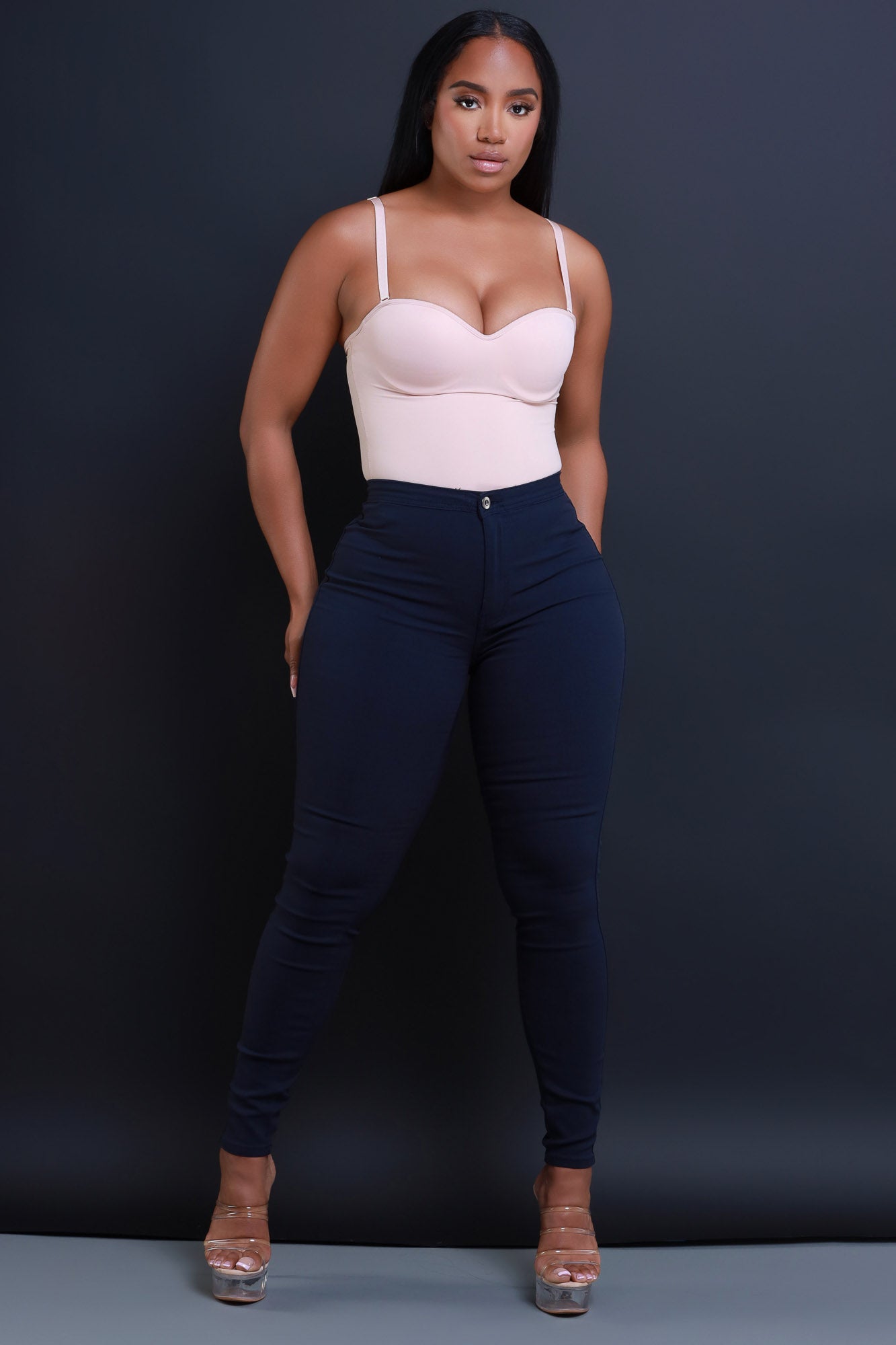 Super Swank High Waist Stretchy Jeans - Navy Blue - Swank A Posh